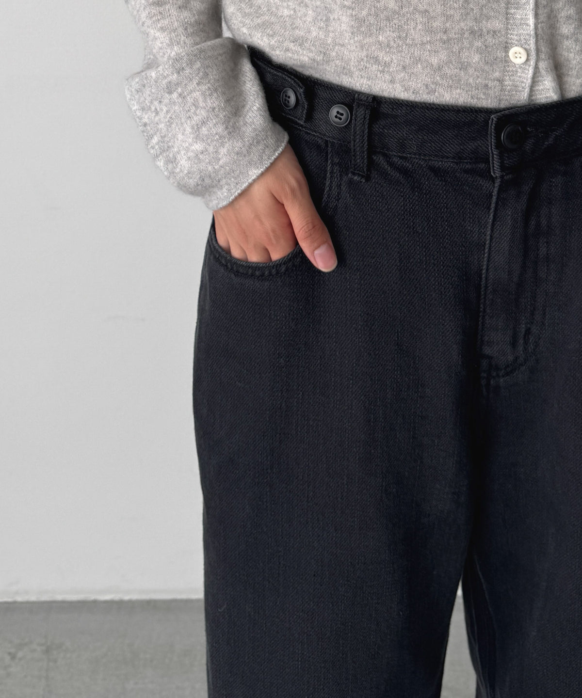 ウエストボタンワイドデニムパンツ 614