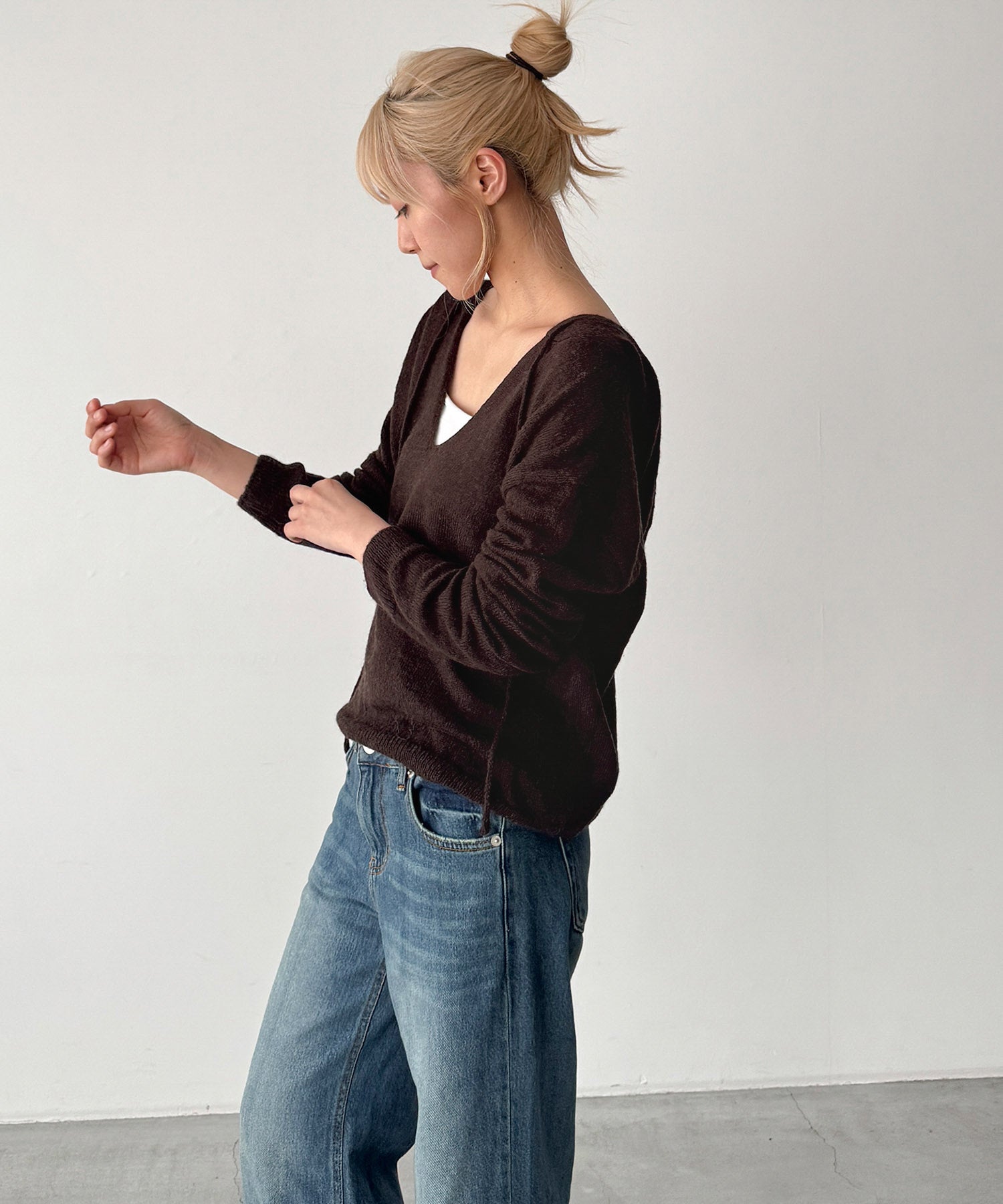 モヘアVネックパーカーニット