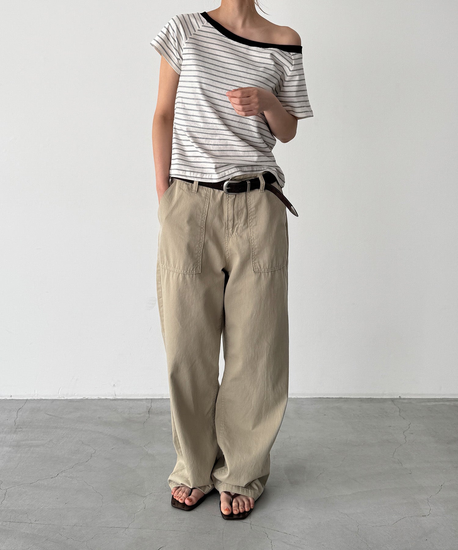リンガーボーダーオフショルTシャツ