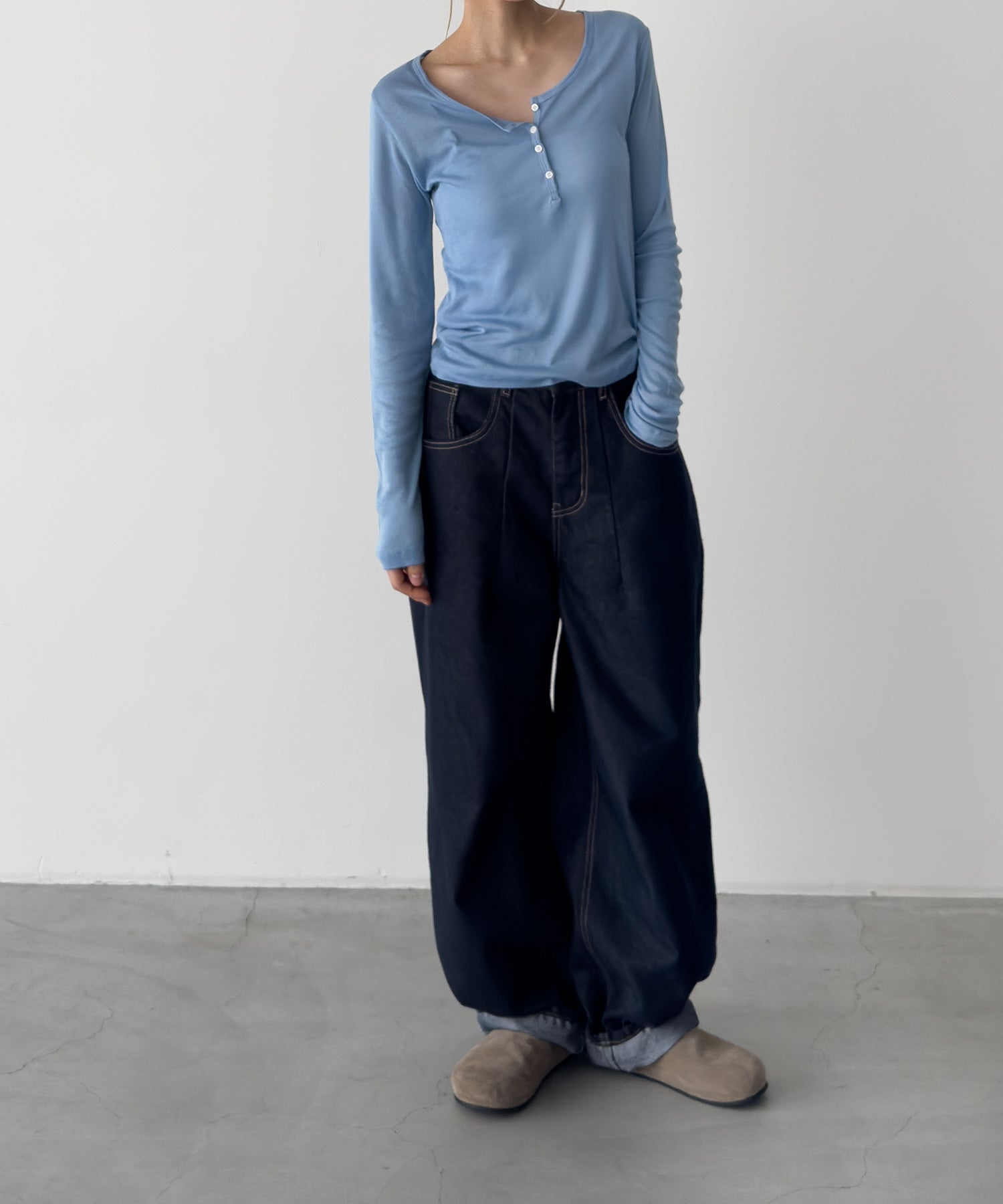 テンセルコットンヘンリーロングTシャツ