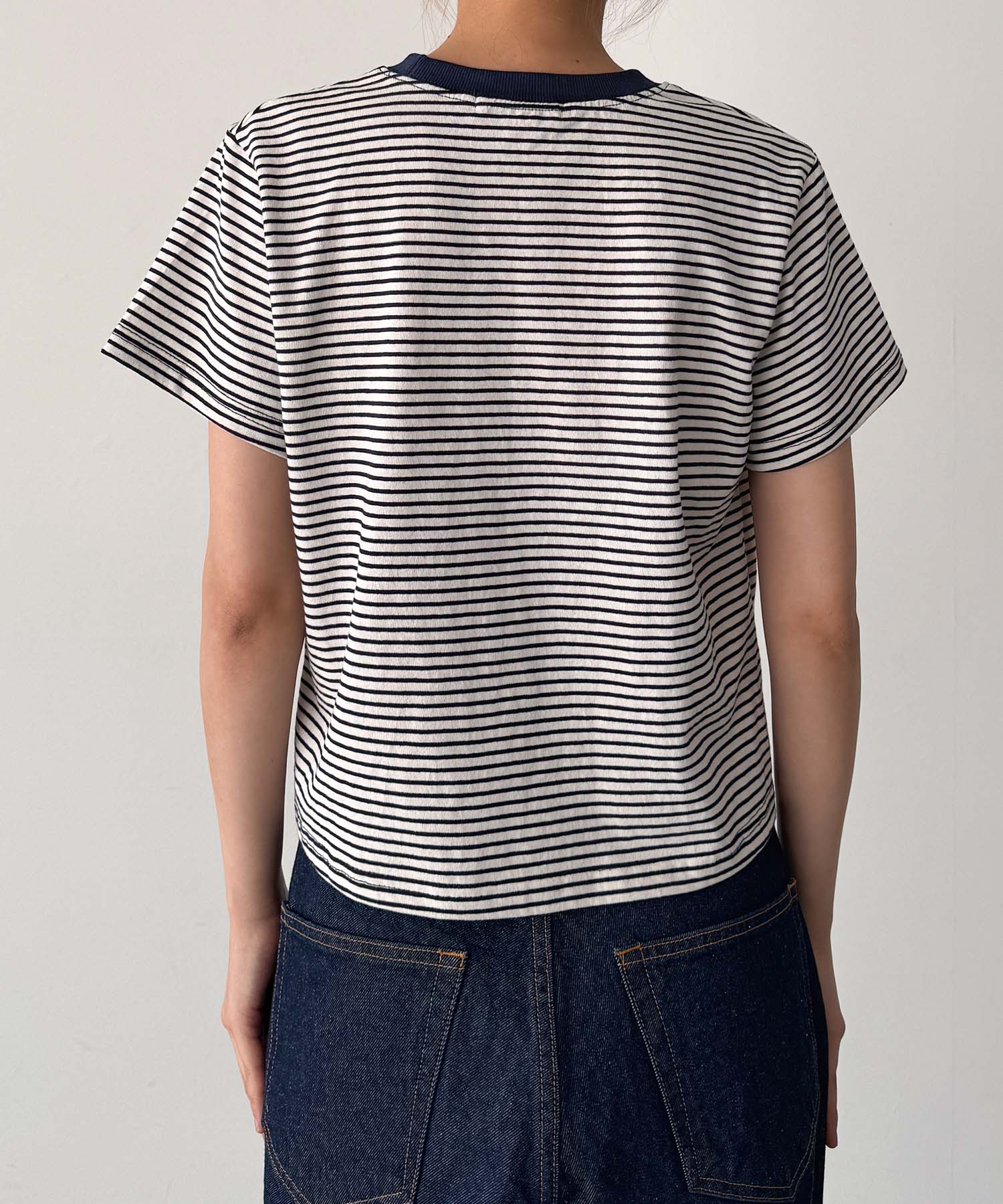 細ボーダーリンガーコンパクトTシャツ