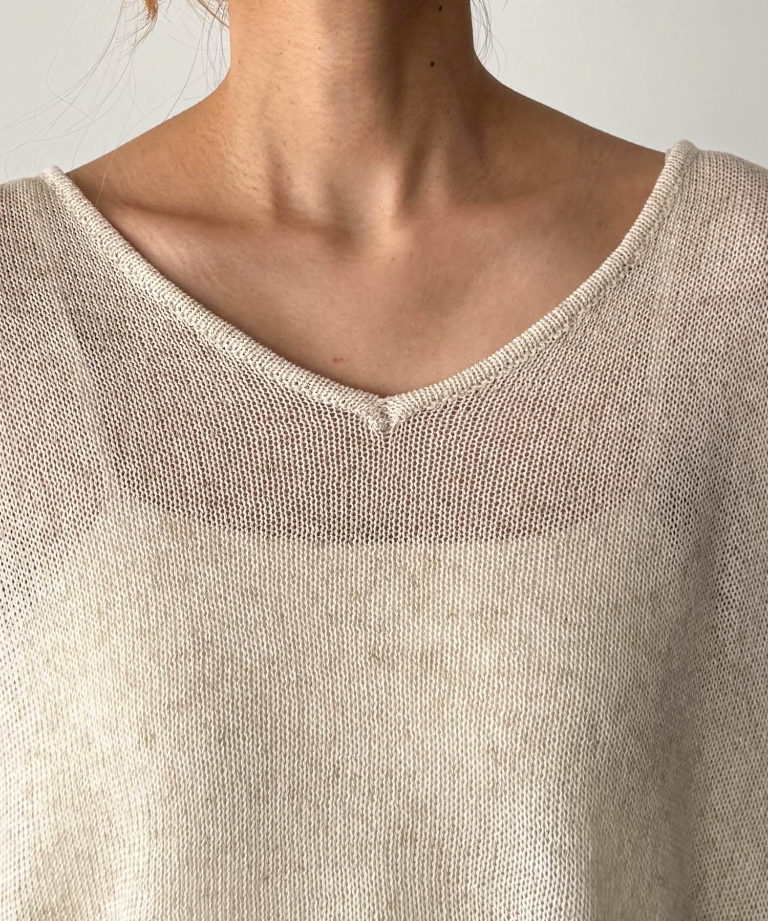 リヨセルリネンVネックニット