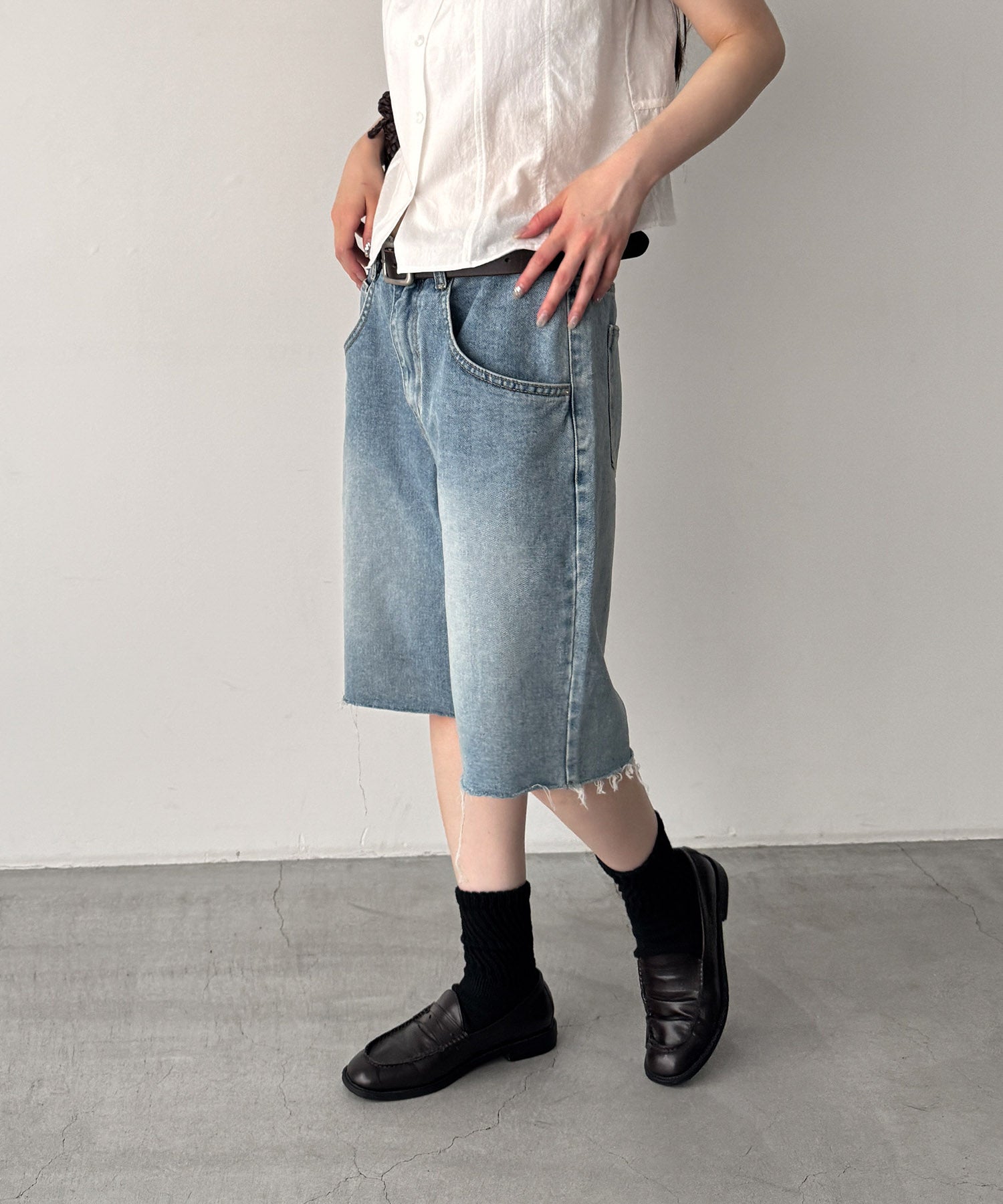 カットオフデニムハーフパンツ