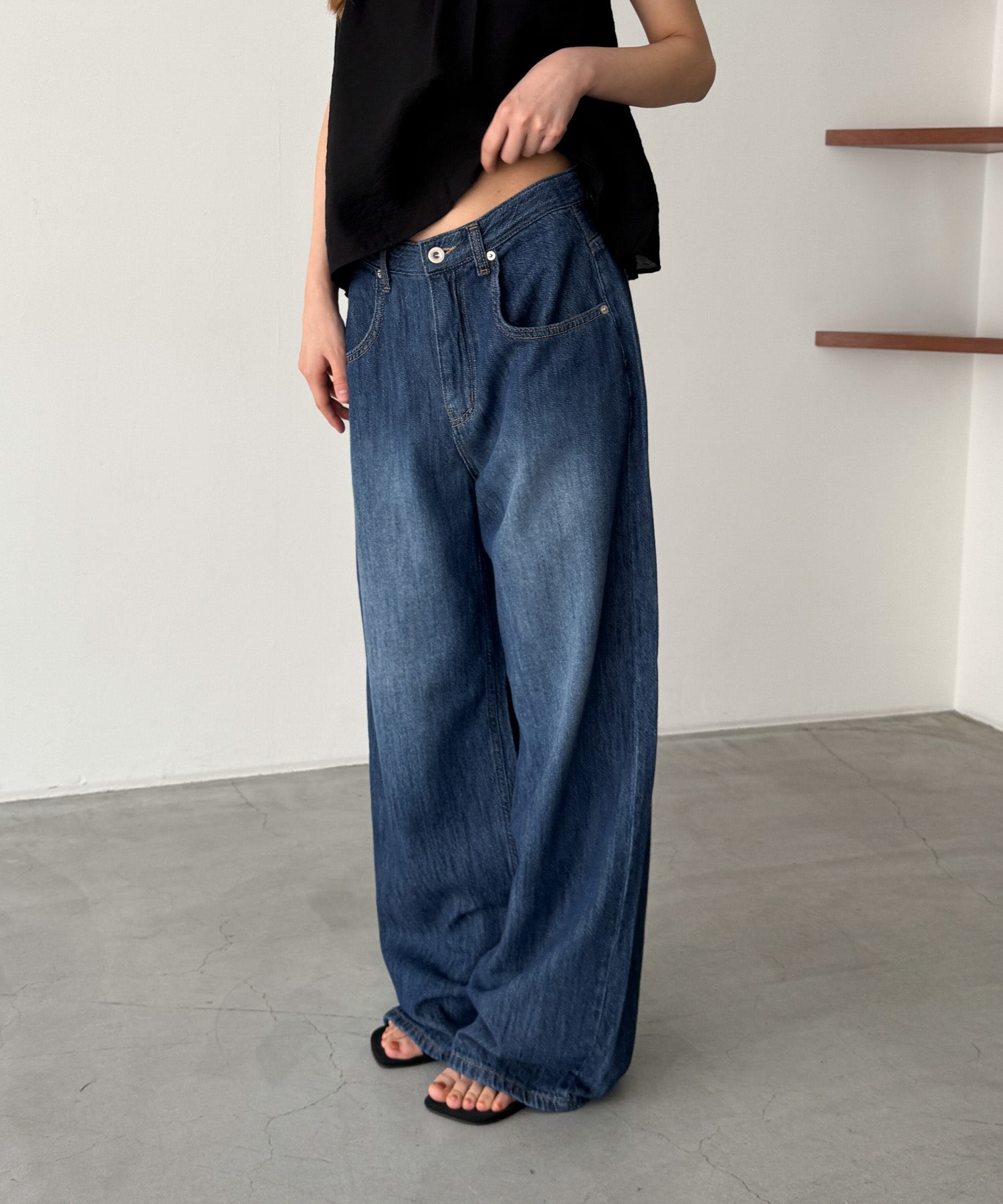 ライトオンスワイドストレートデニムパンツ 610