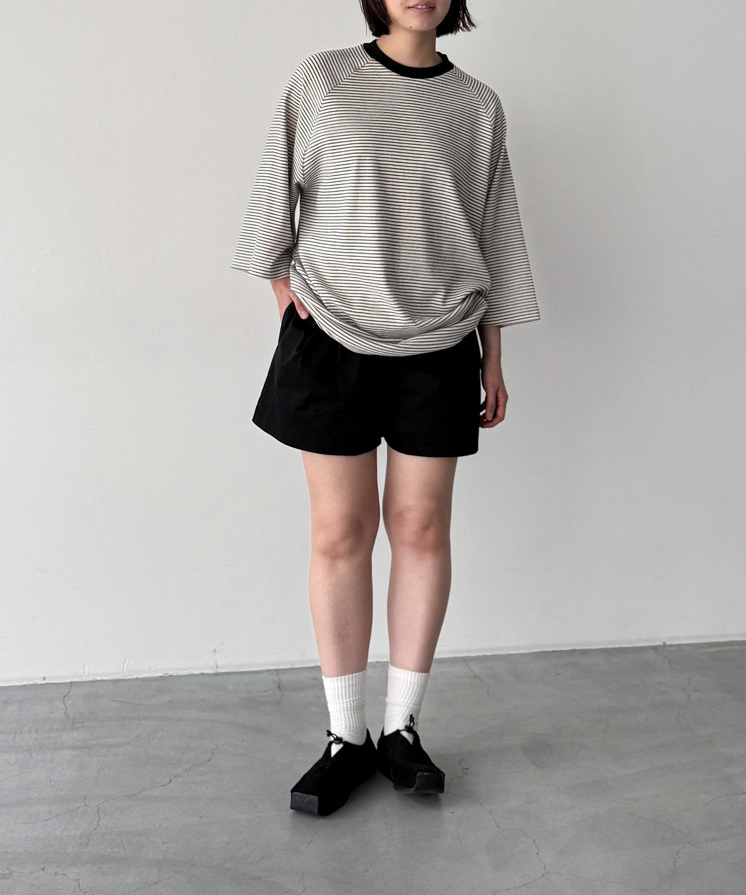 ナローボーダーラグランTシャツ