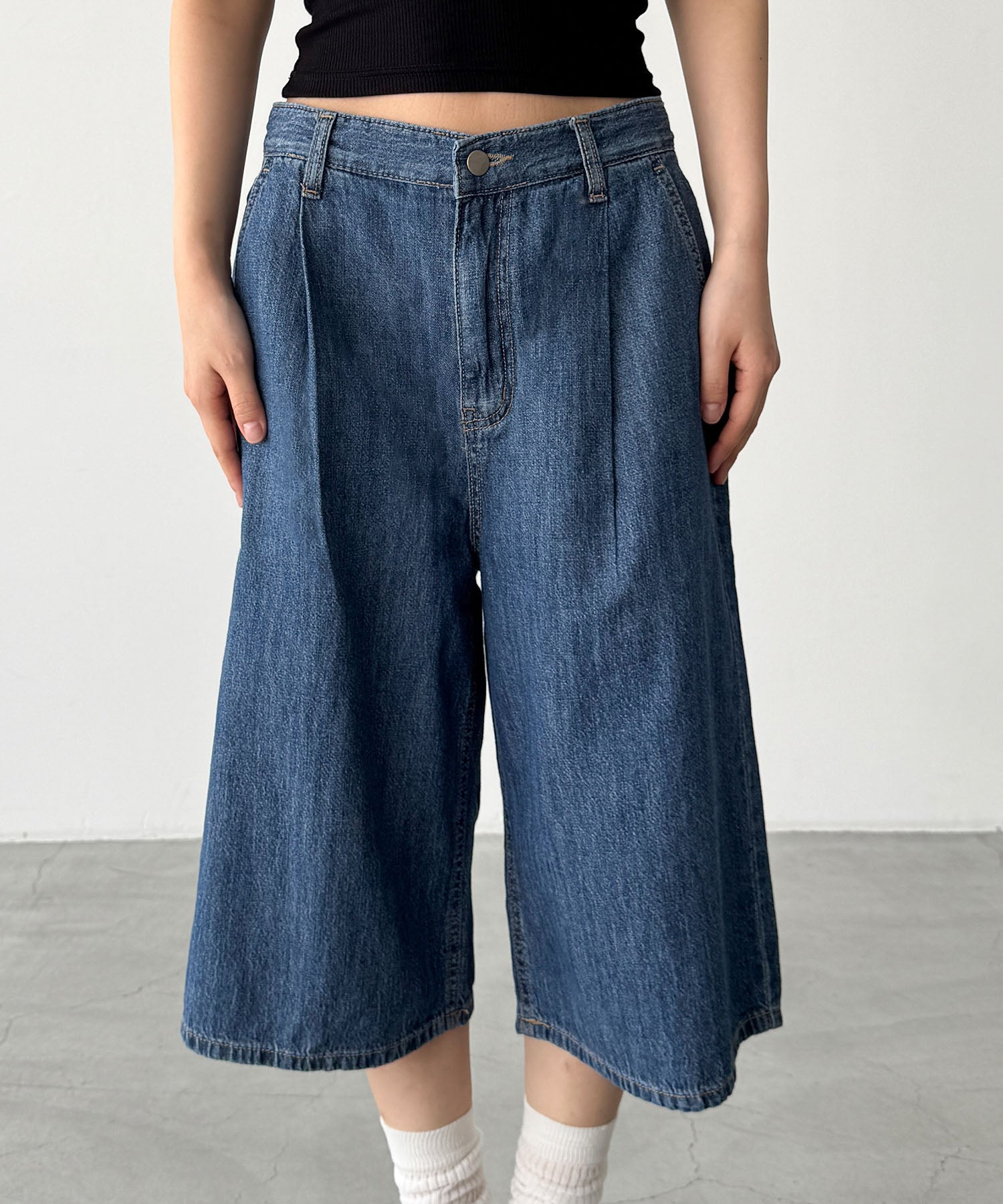 タックデニムハーフパンツ