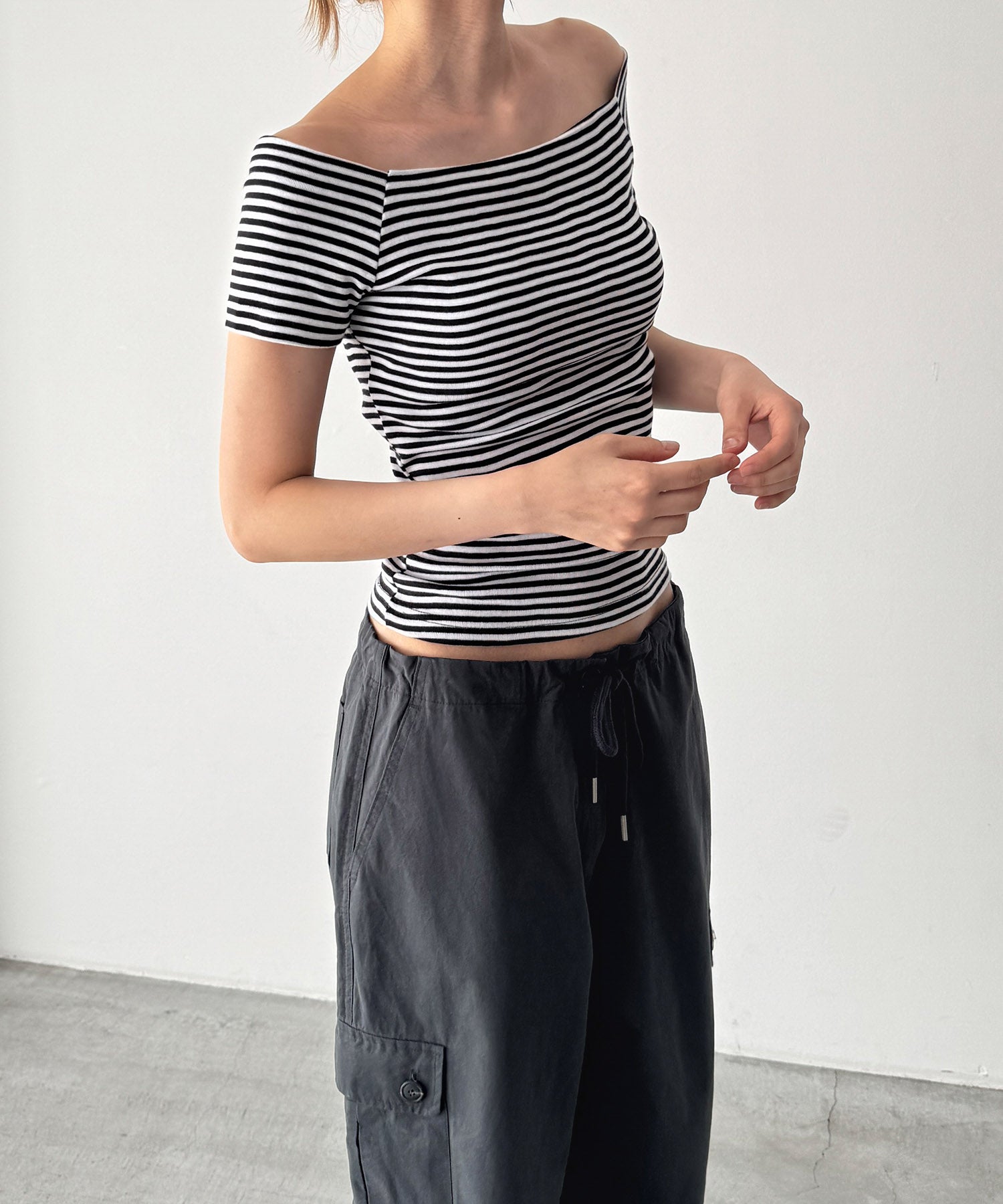 ボーダーオフショルTシャツ