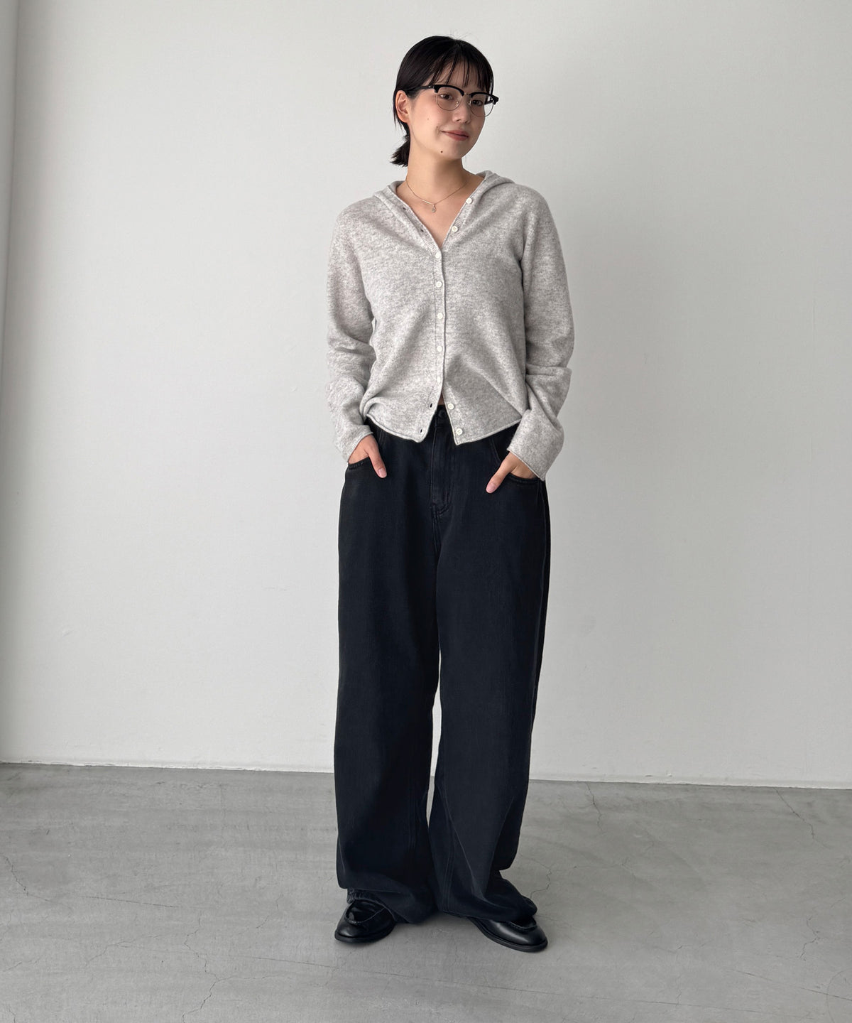 ウエストボタンワイドデニムパンツ 614