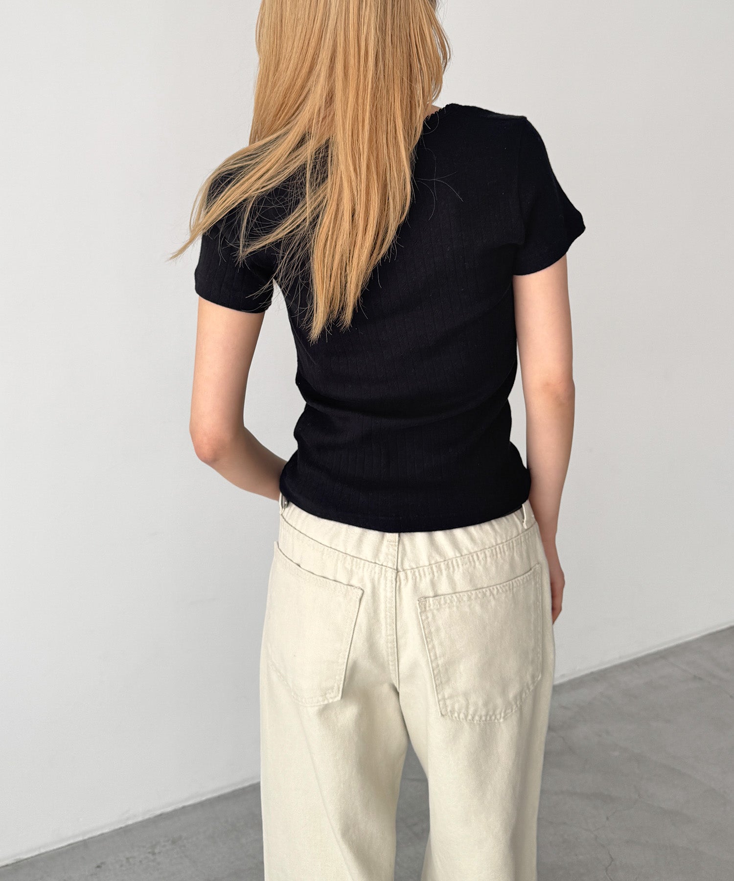 ピコレースアイレットラウンドTシャツ