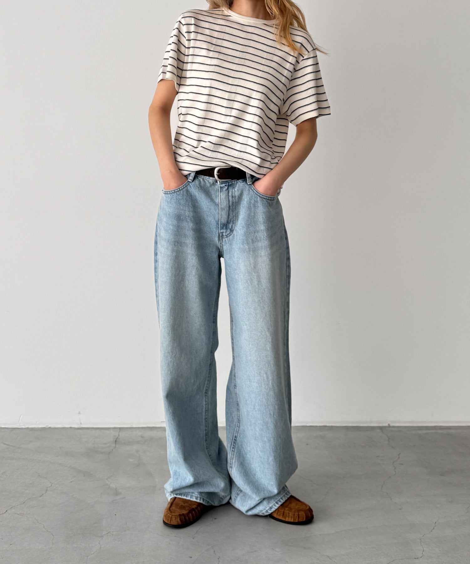 パネルリブクルーネックTシャツ
