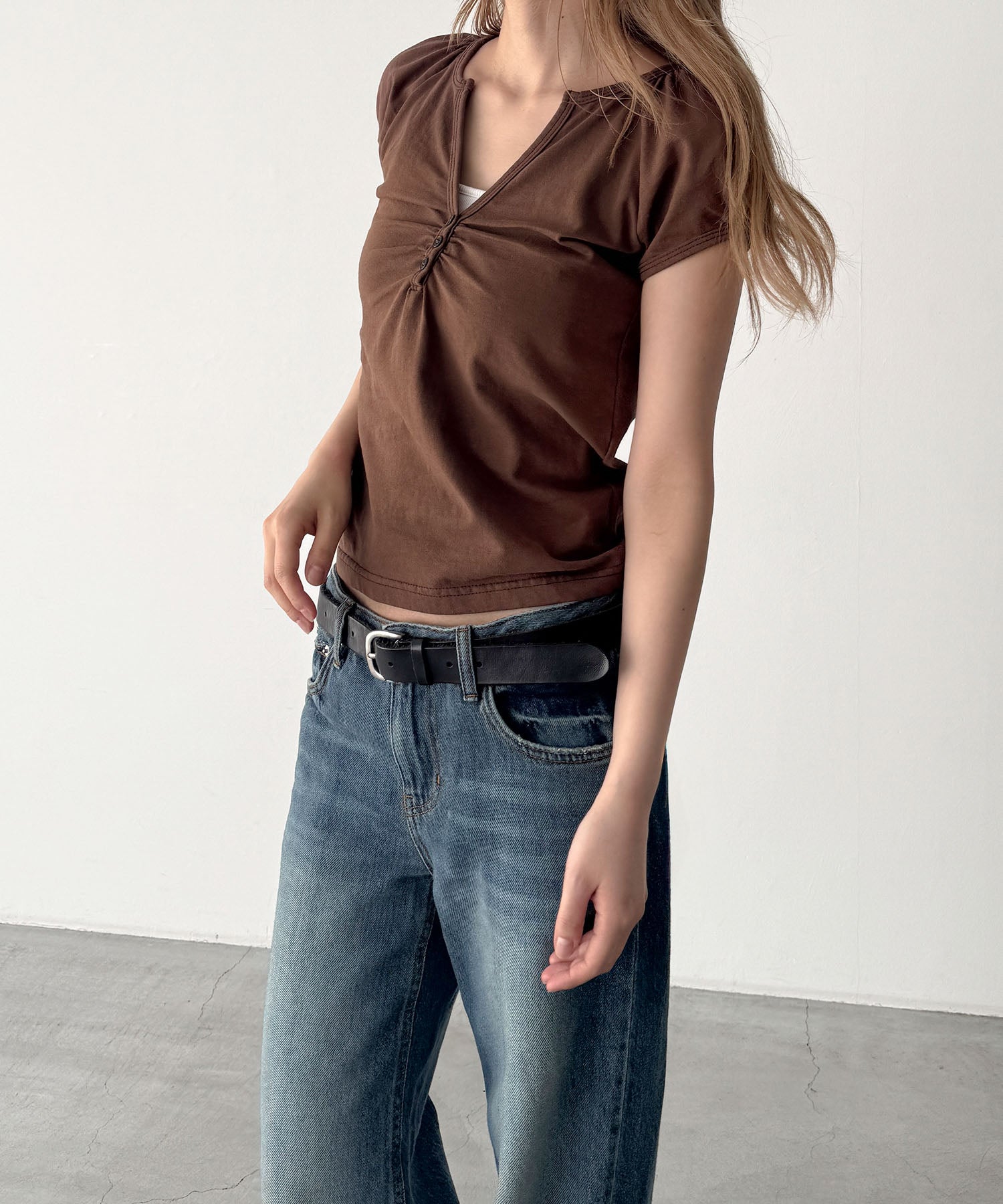 胸シャーリングTシャツ