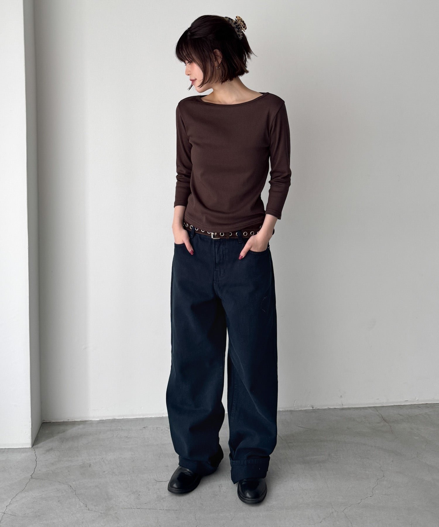 リブボート7分袖Tシャツ