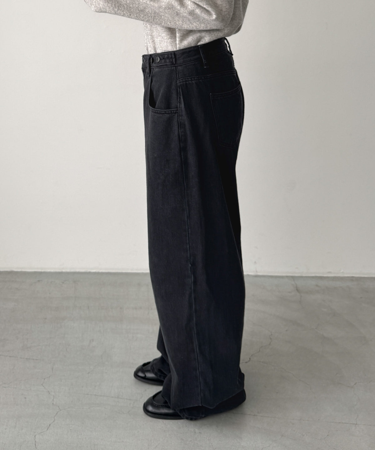 ウエストボタンワイドデニムパンツ 614