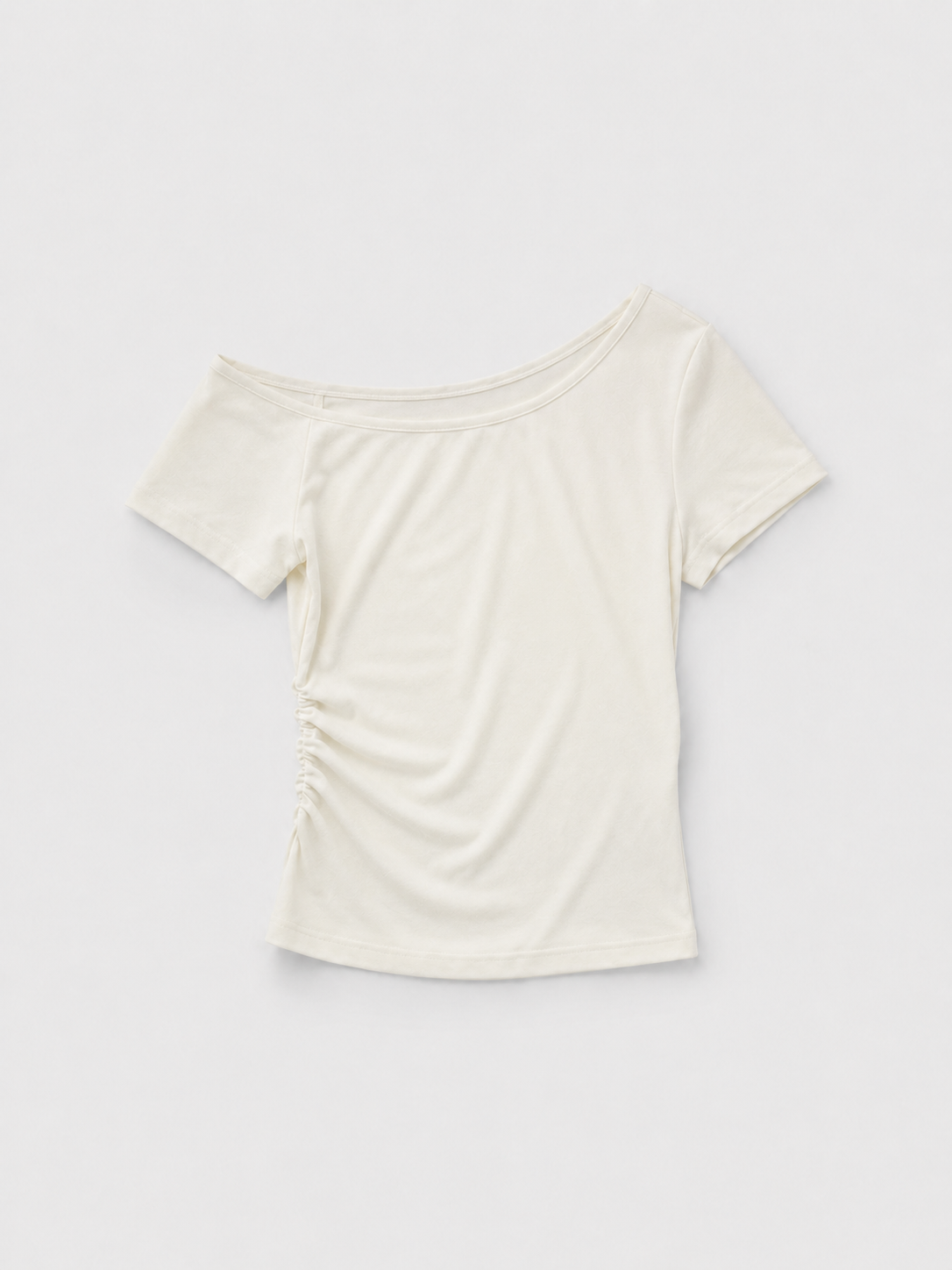 ワンショルダーサイドギャザーTシャツ