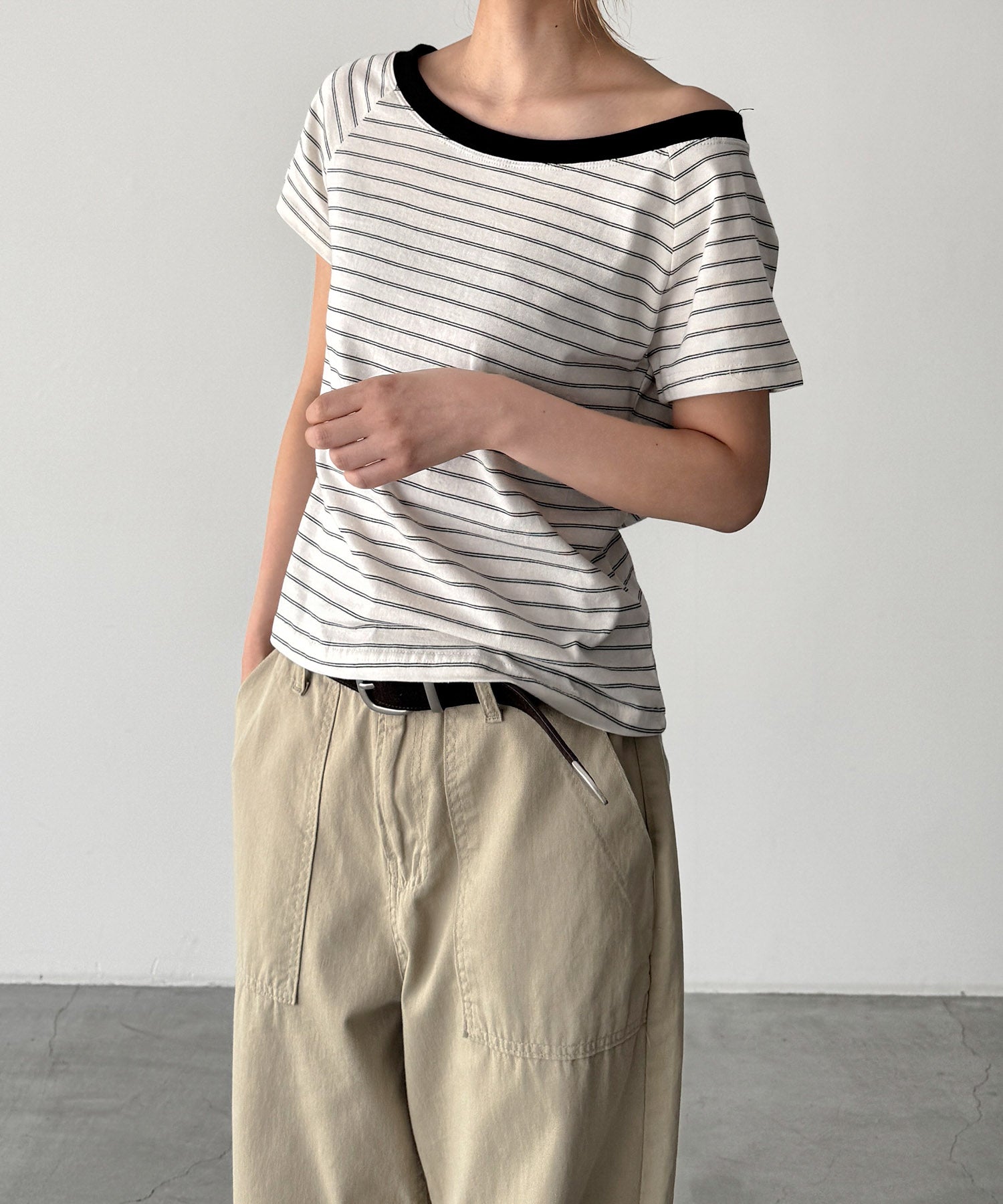 リンガーボーダーオフショルTシャツ