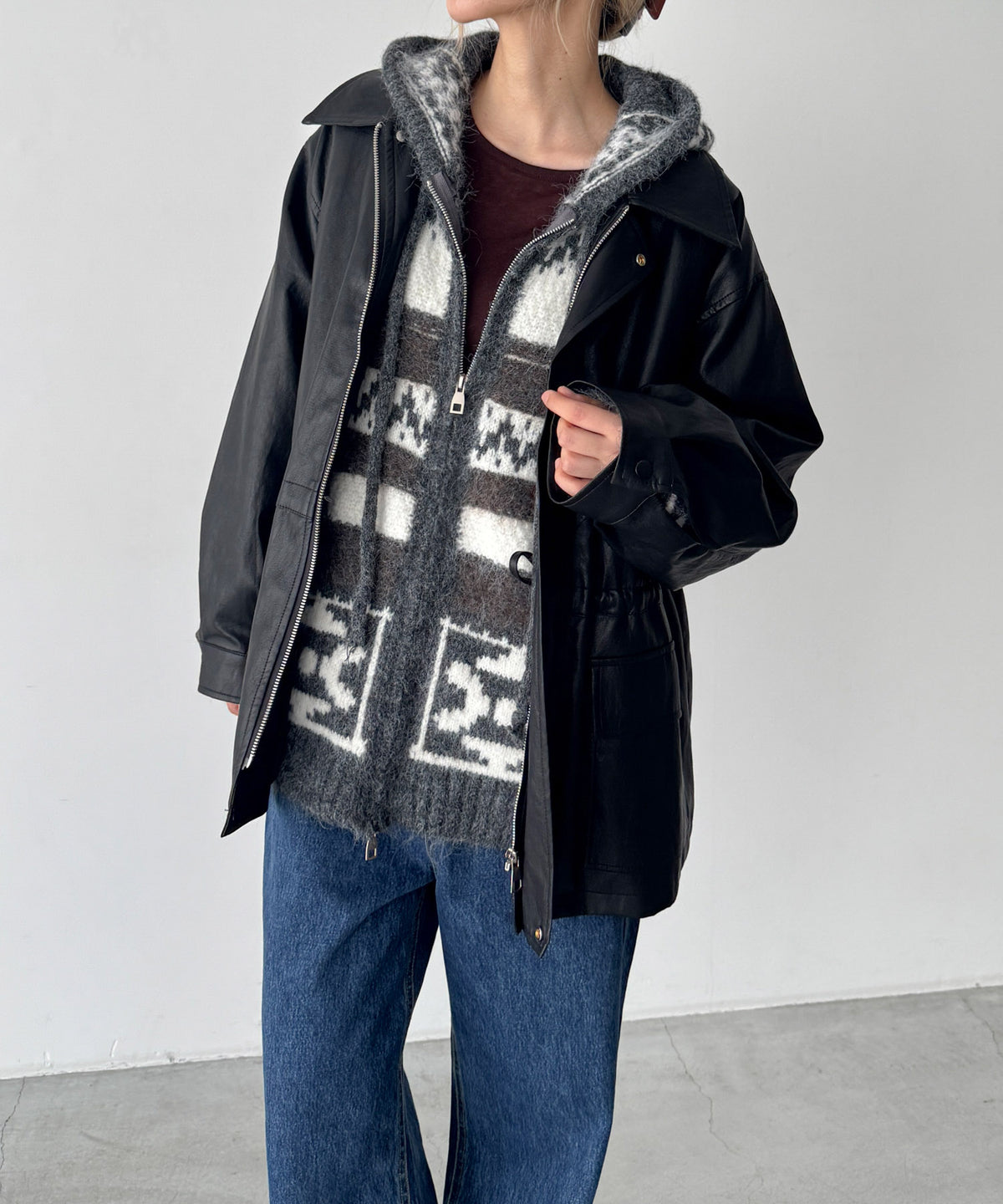 ノルディック柄ヘアリーニットZIPパーカー