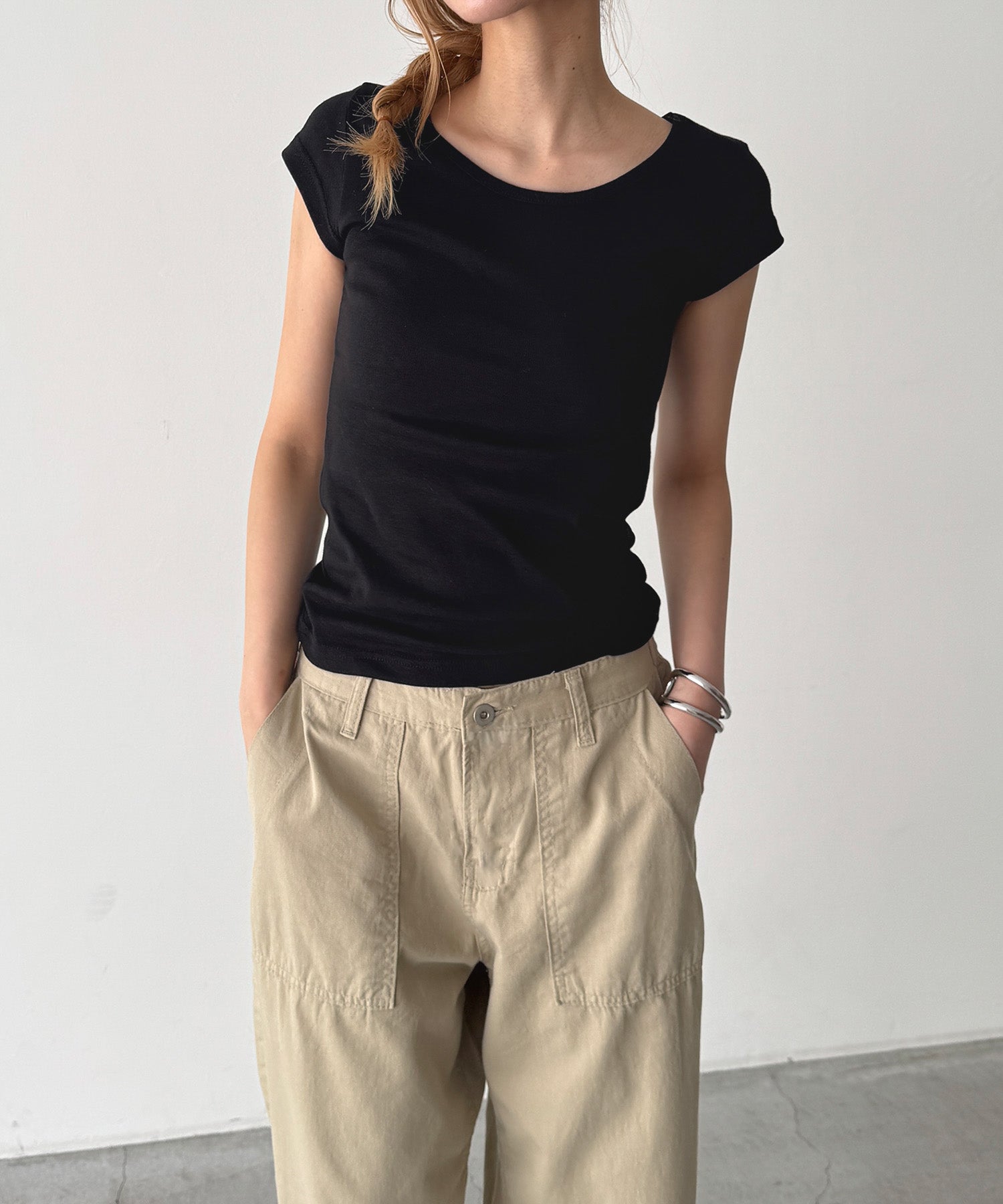 BASICラウンドCAPスリーブTシャツ