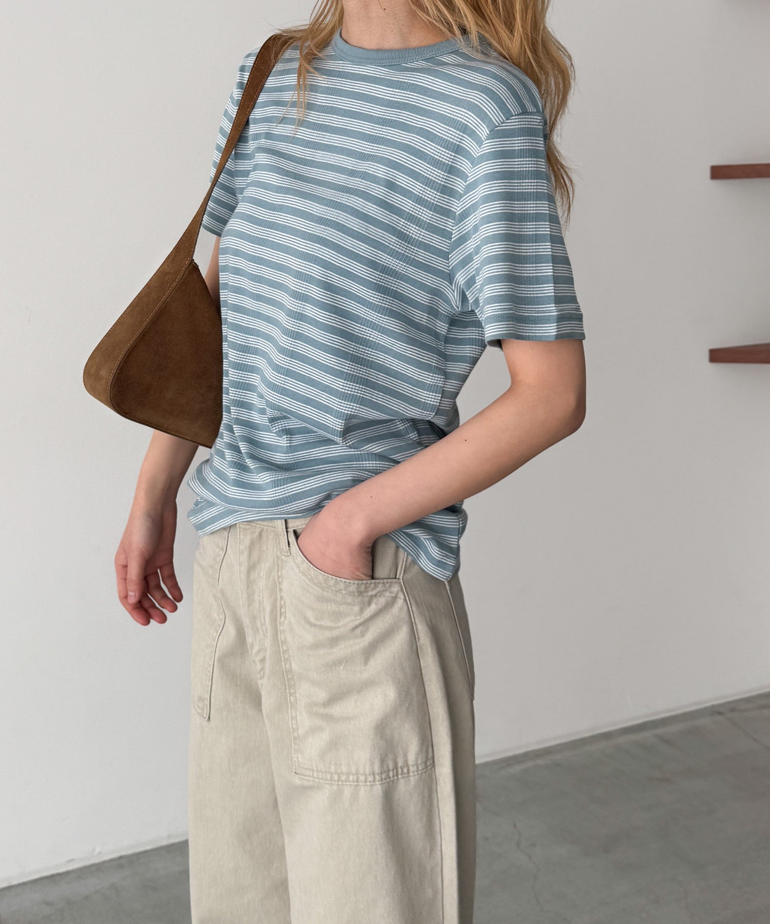 パネルリブクルーネックTシャツ