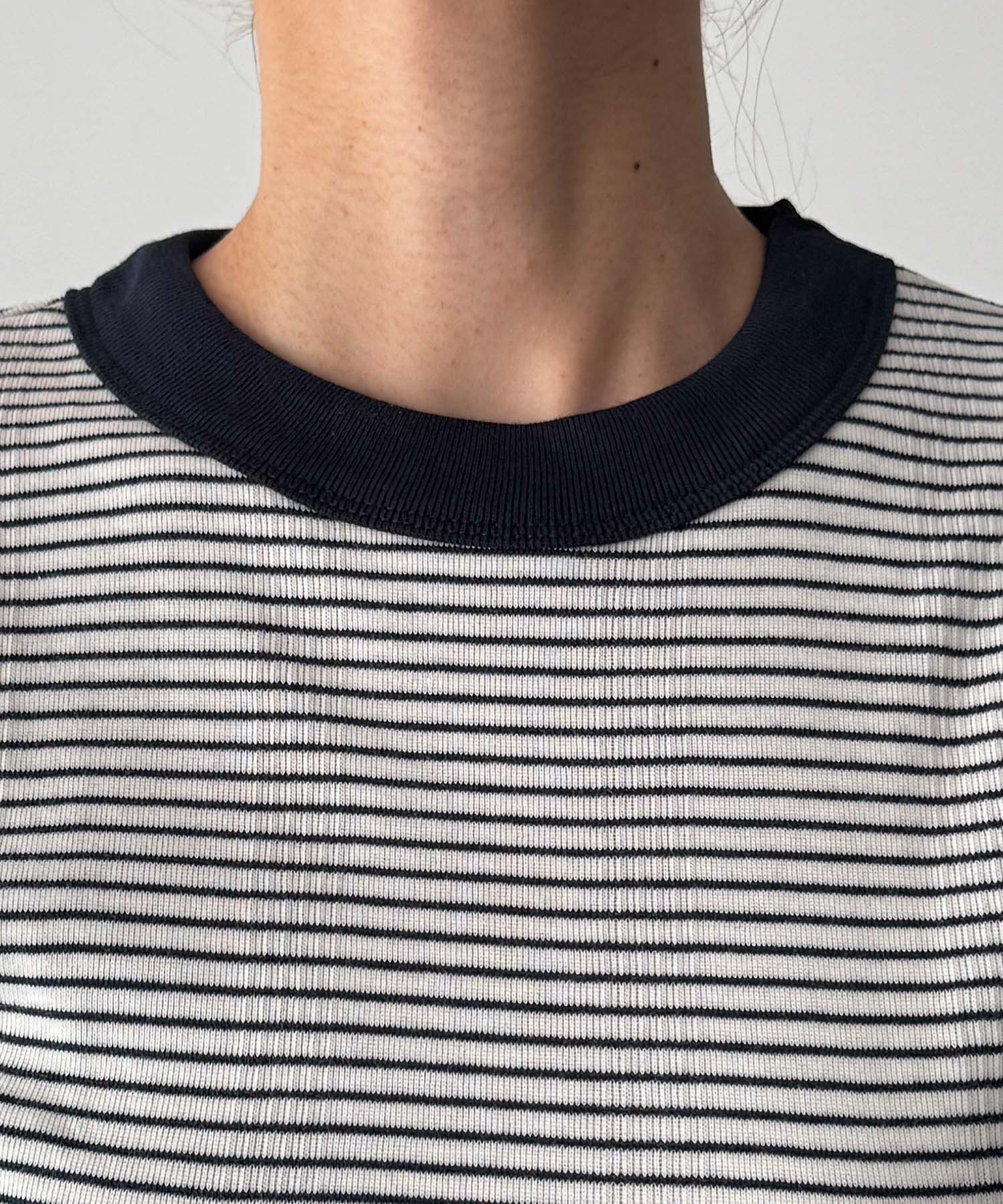 配色パネルリブボーダー5分袖Tシャツ