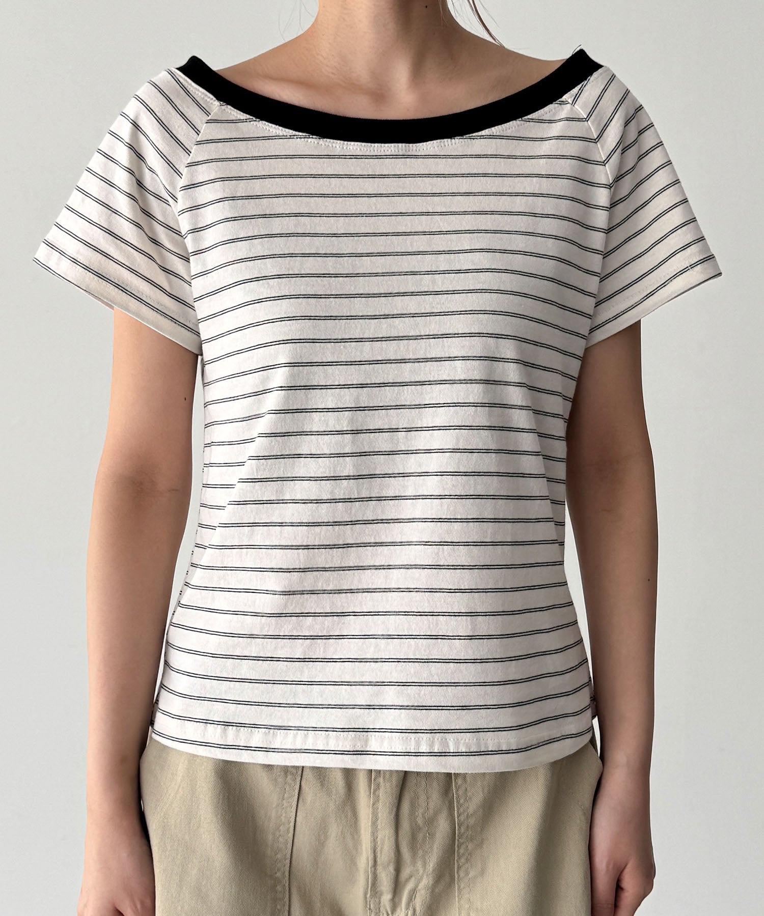 リンガーボーダーオフショルTシャツ