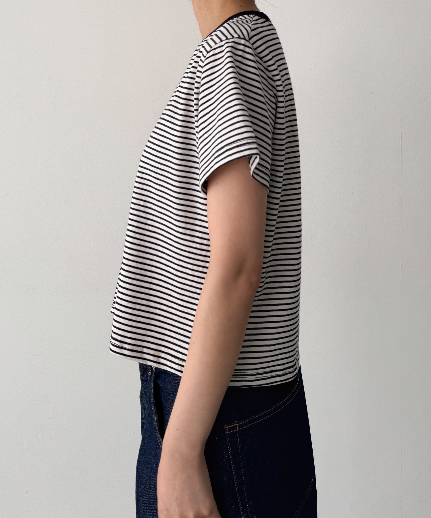 細ボーダーリンガーコンパクトTシャツ