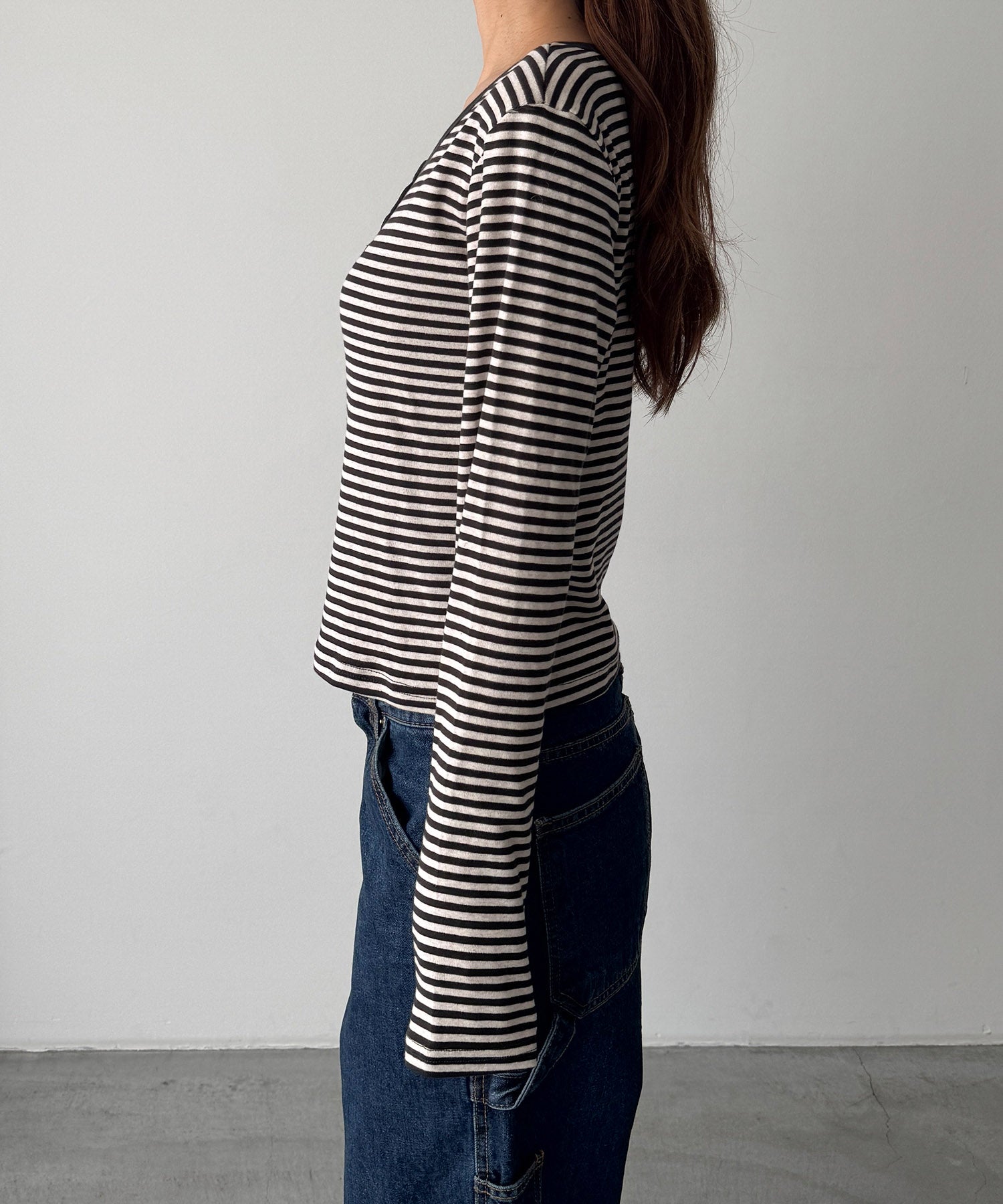 ボーダーヘンリーロングTシャツ