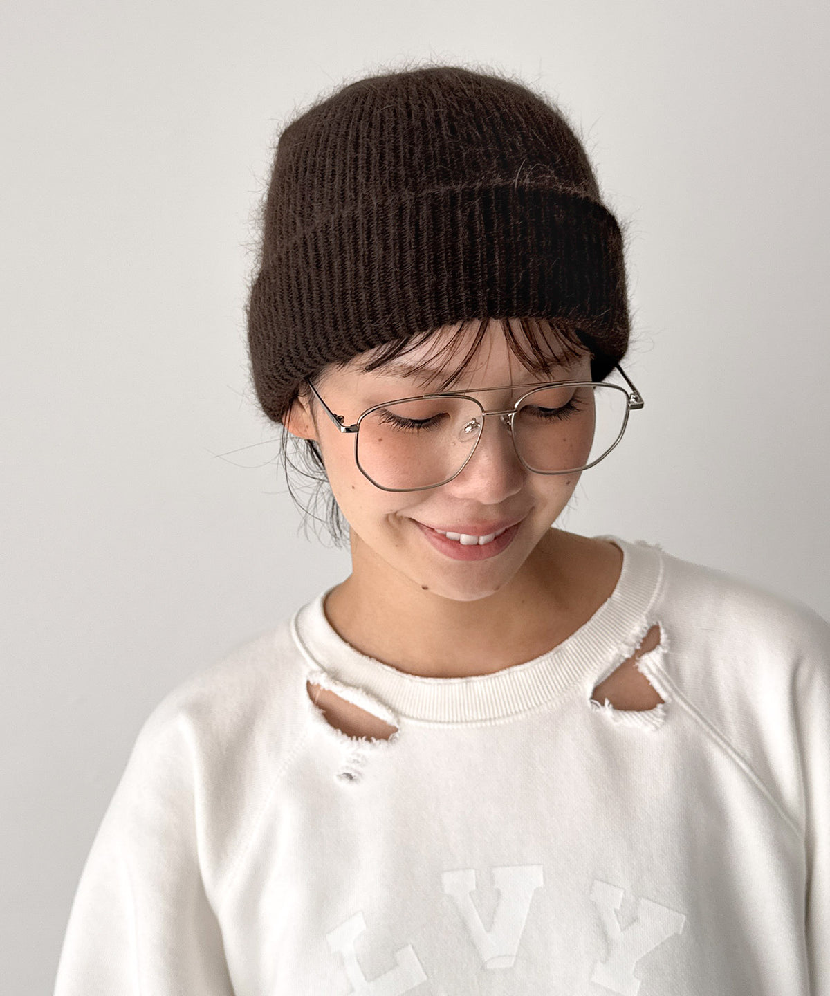 アンゴラ混シャギーニットCAP
