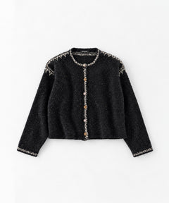 刺繍トリムニットカーディガン