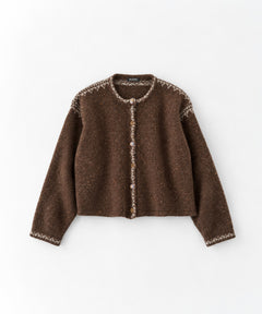 刺繍トリムニットカーディガン