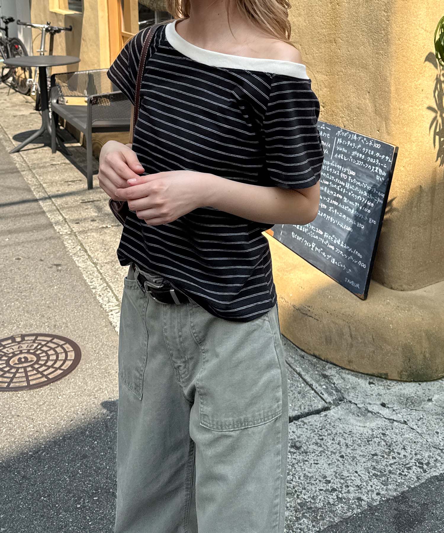 リンガーボーダーオフショルTシャツ