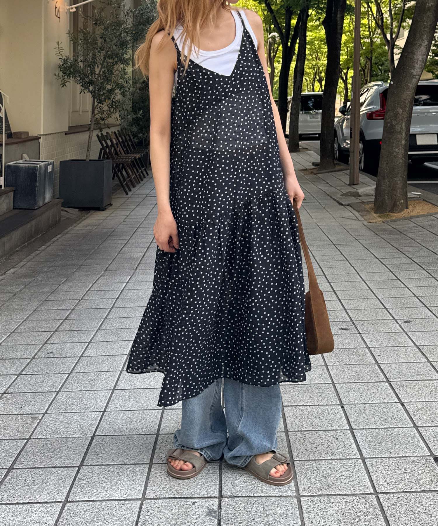 ドットティアードキャミワンピ