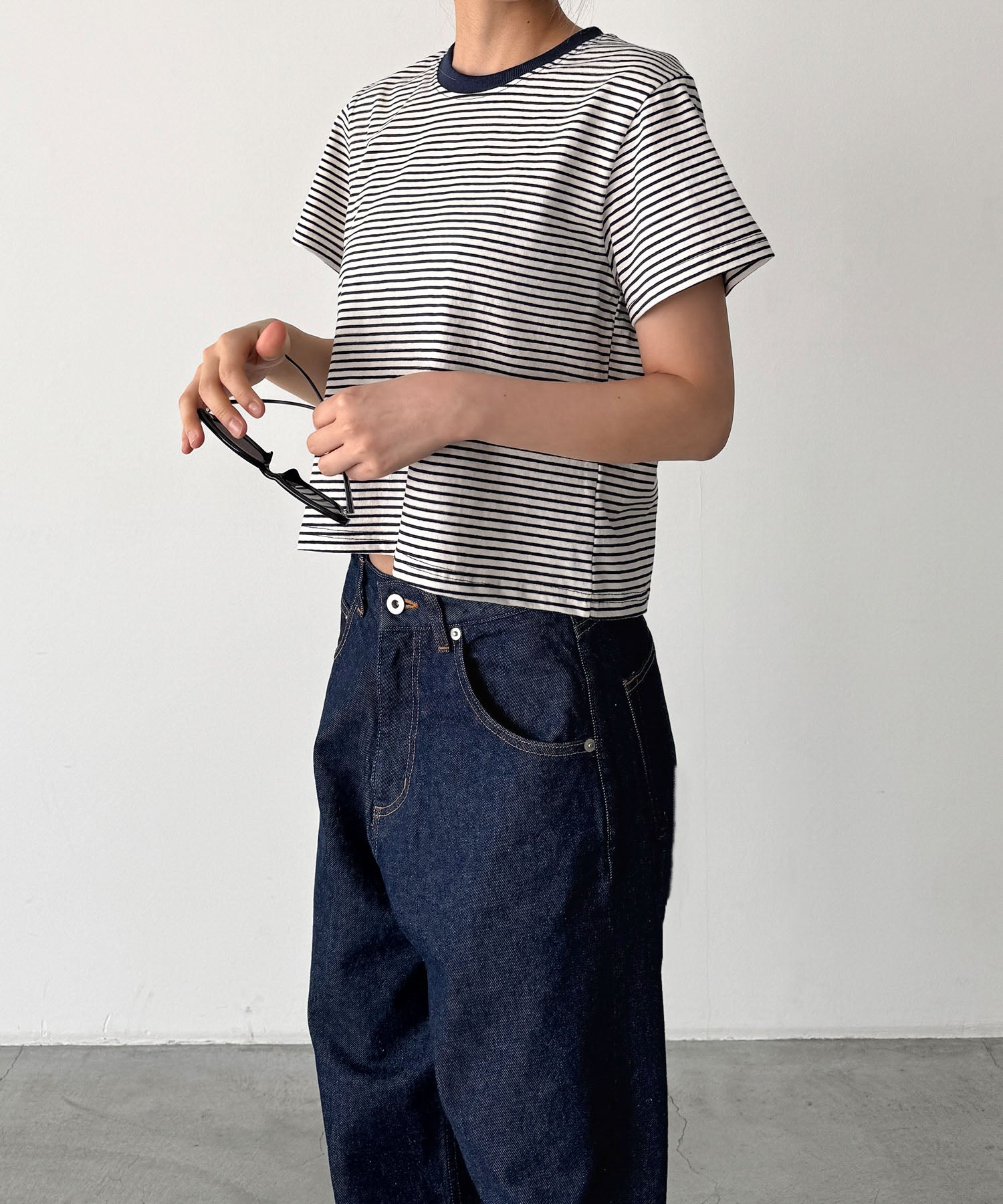 細ボーダーリンガーコンパクトTシャツ