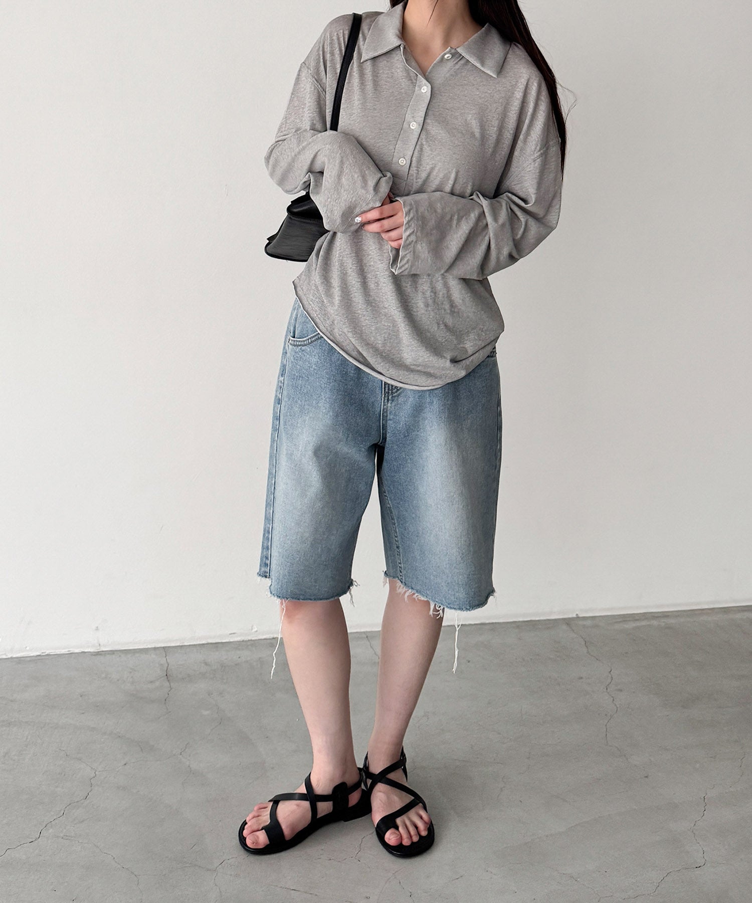 クールコットンポロロングTシャツ