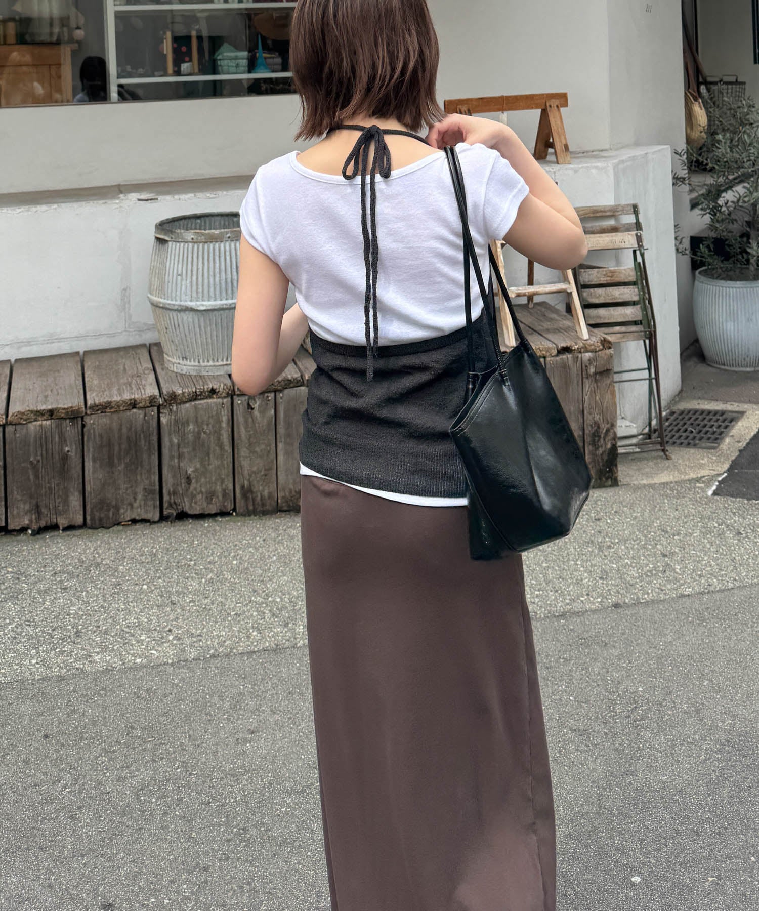レーヨン混ニットホルターキャミ