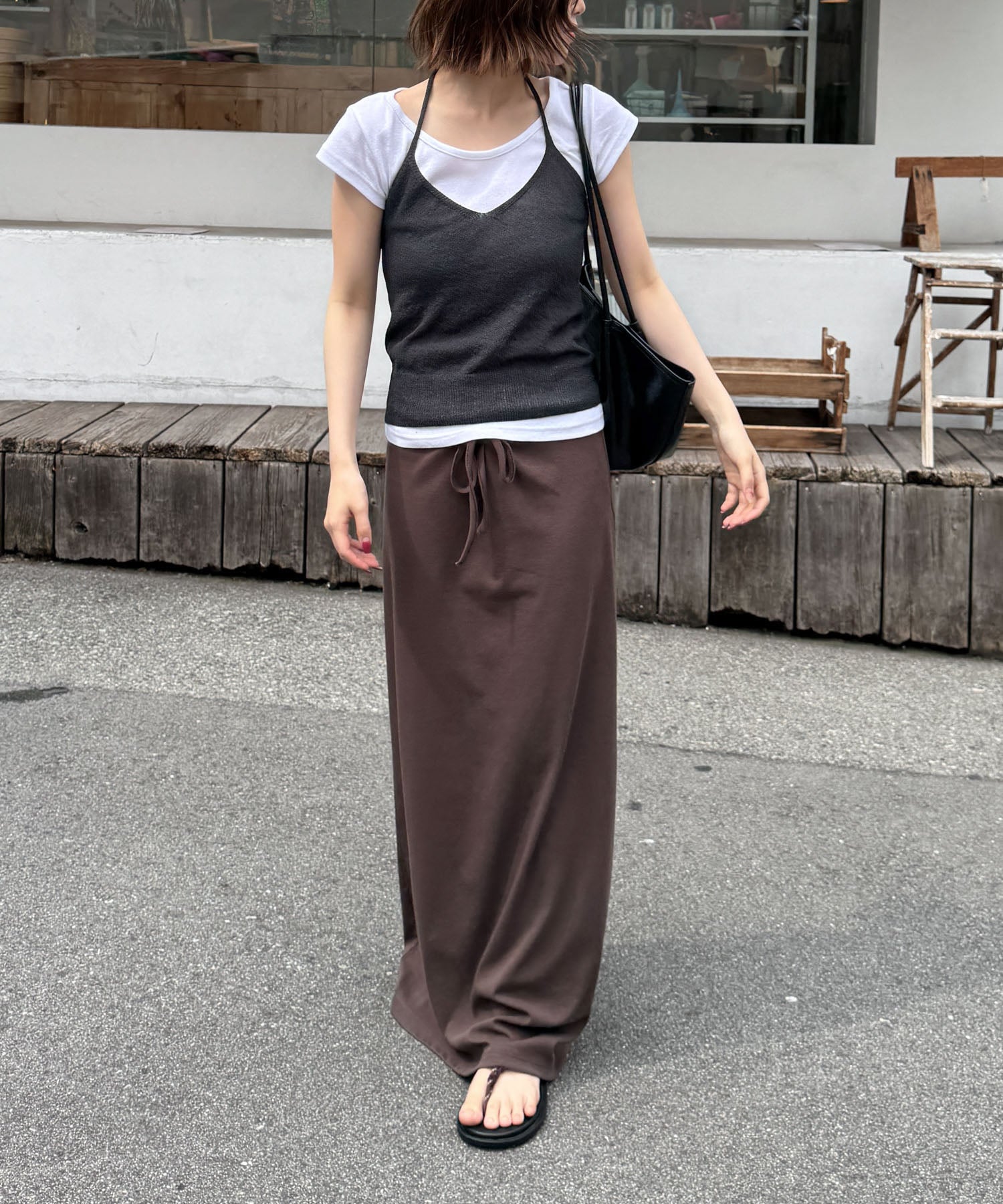 レーヨン混ニットホルターキャミ