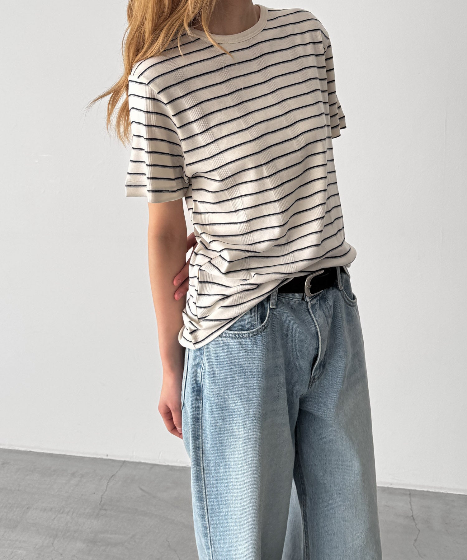 パネルリブクルーネックTシャツ