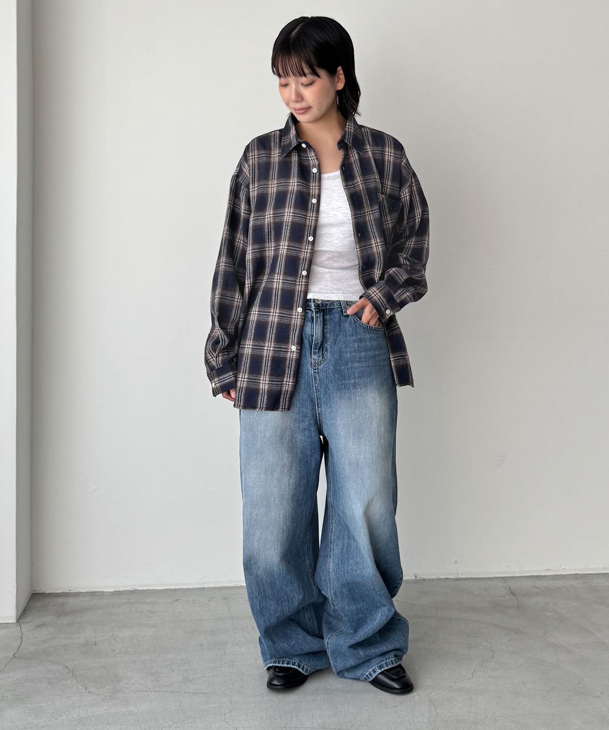起毛チェックシャツ