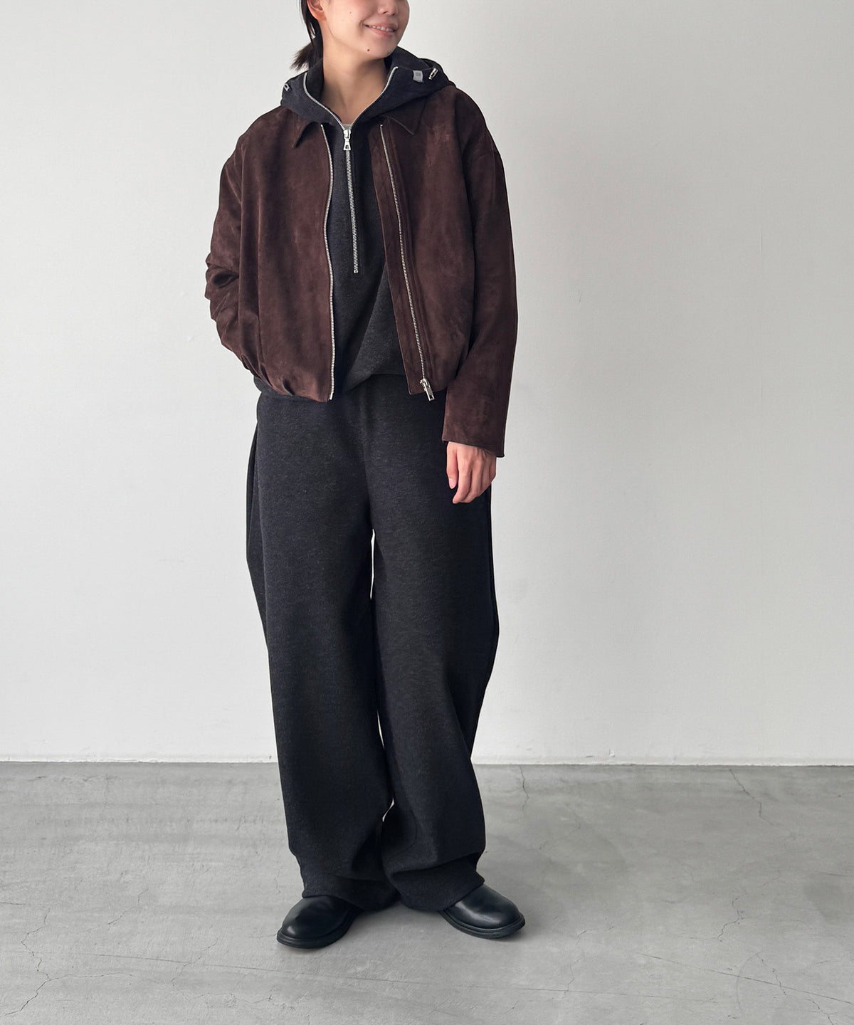 ストレッチウールハーフジップフーディー