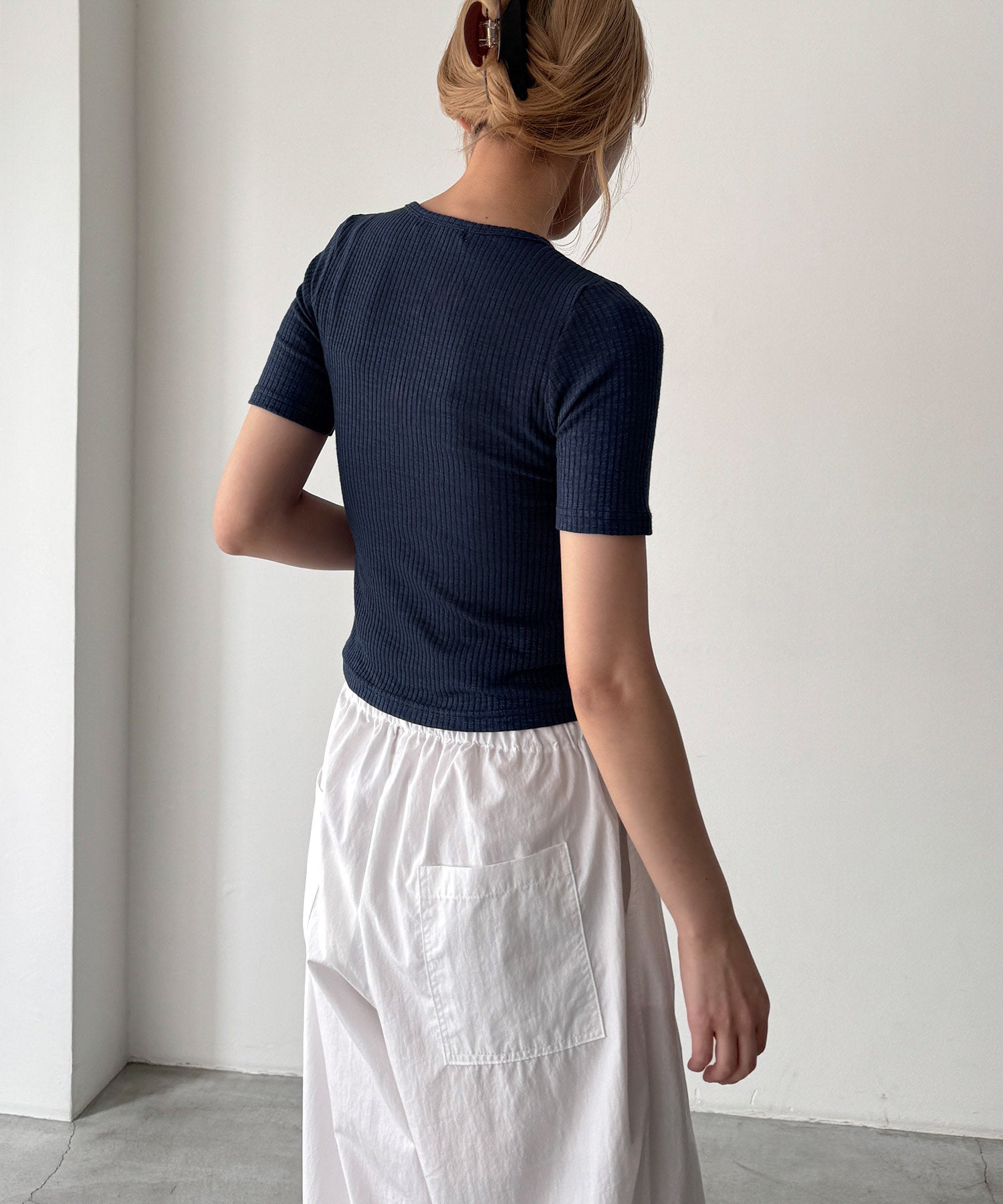 サイドボタンリブTシャツ