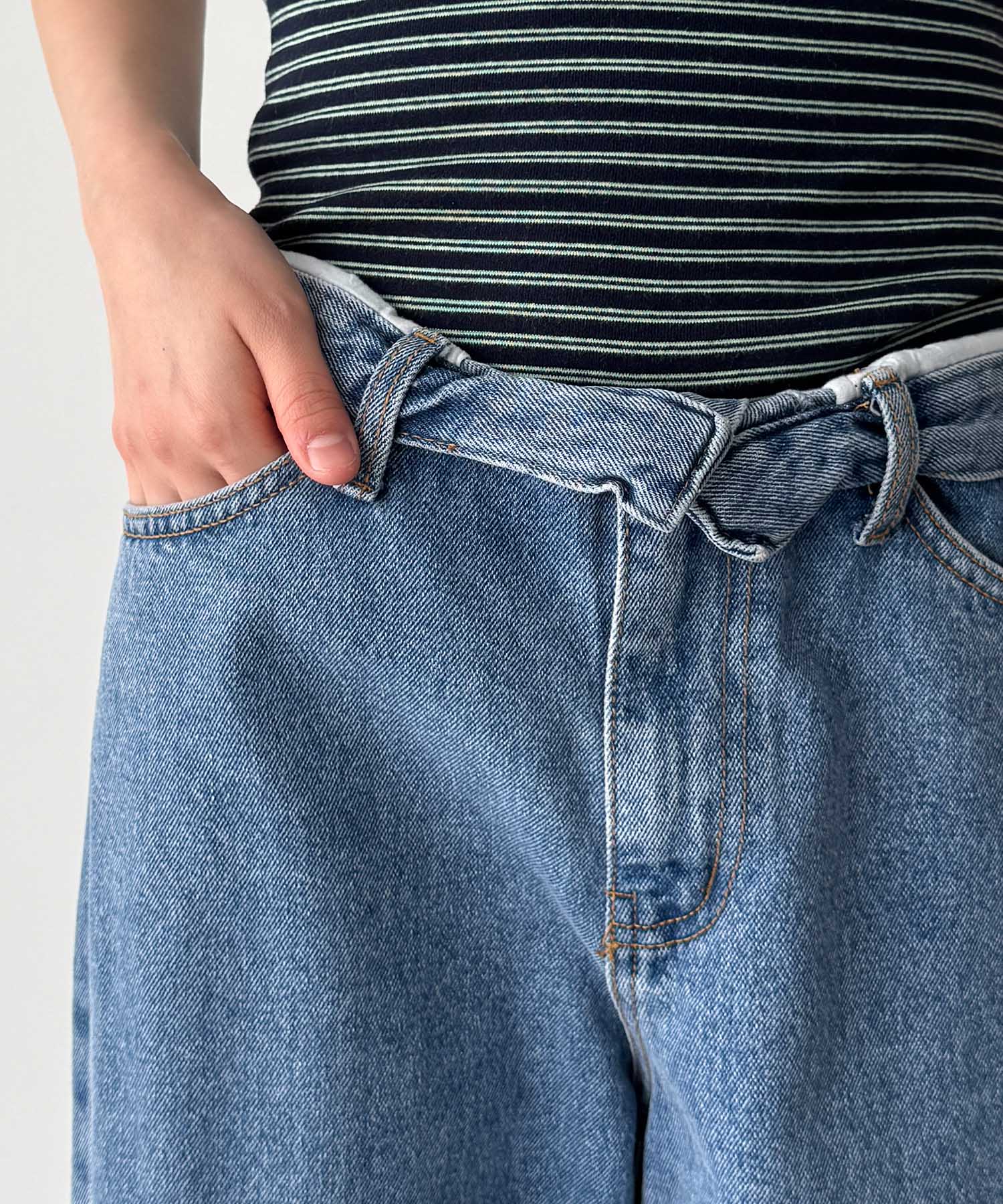 ウエストロールデニムパンツ