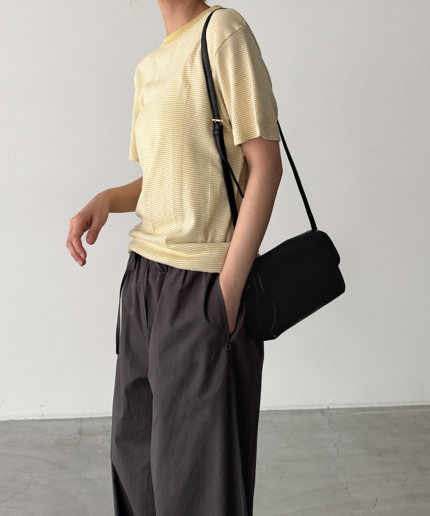 パネルリブクルーネックTシャツ