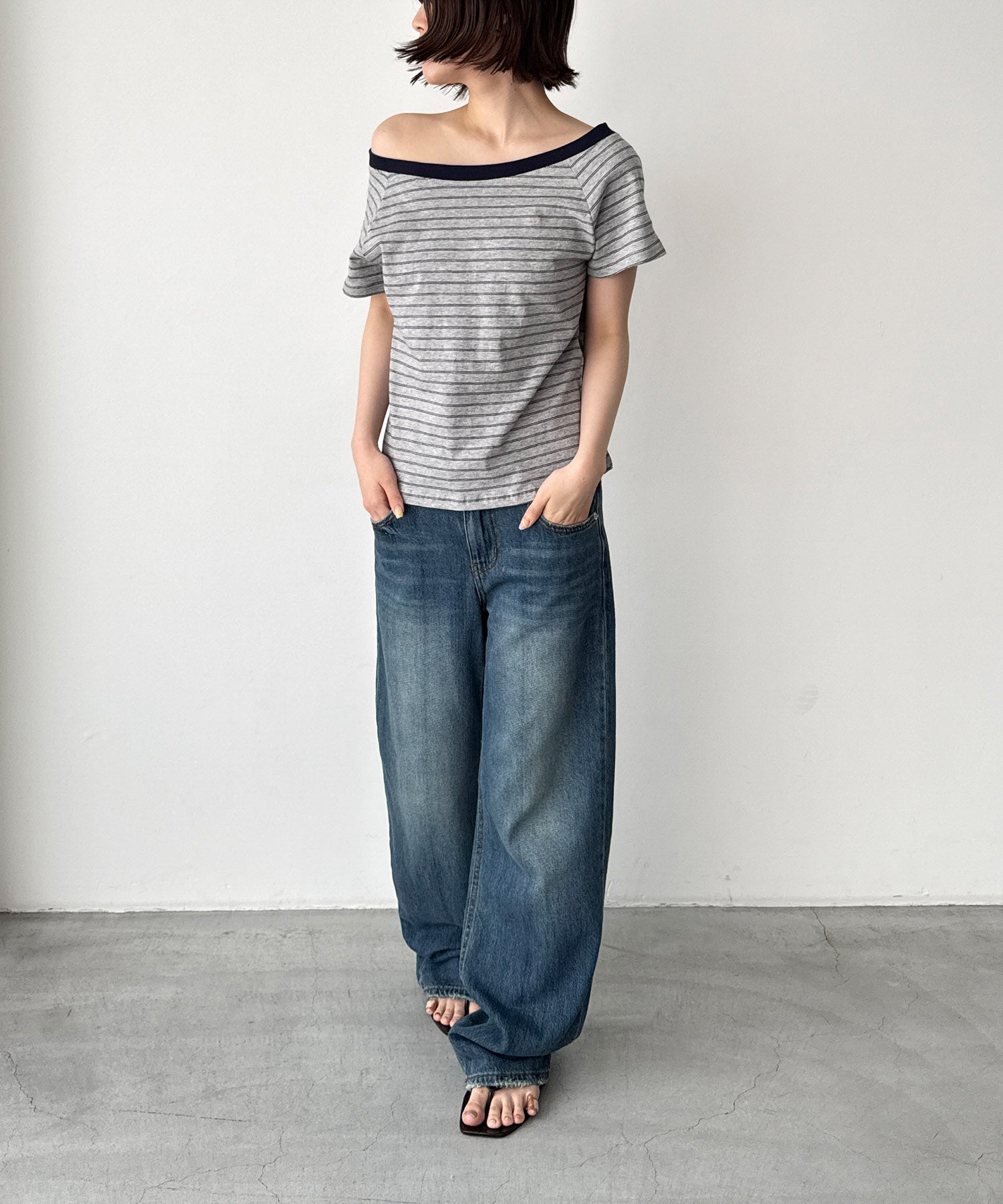 リンガーボーダーオフショルTシャツ