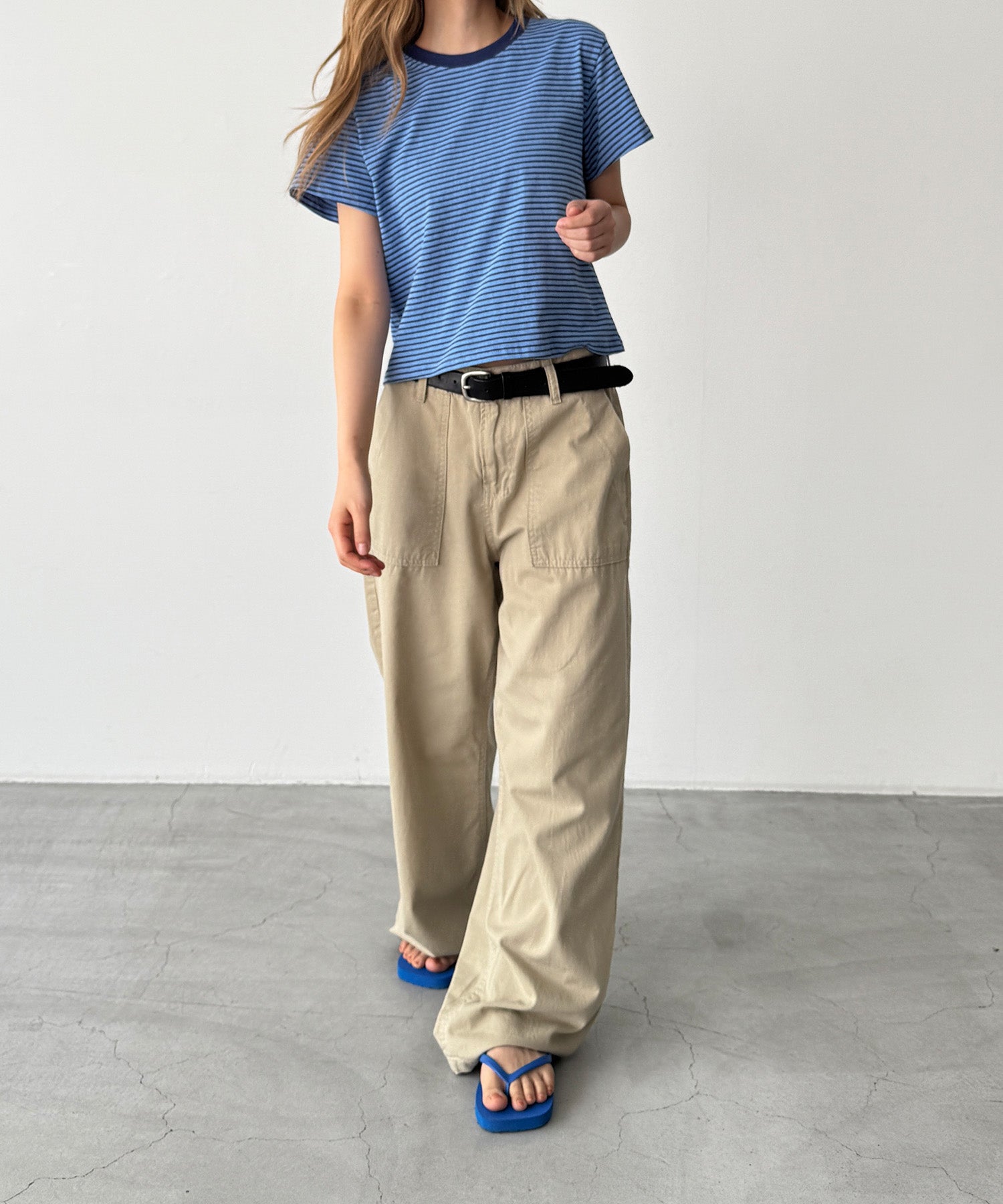 細ボーダーリンガーコンパクトTシャツ
