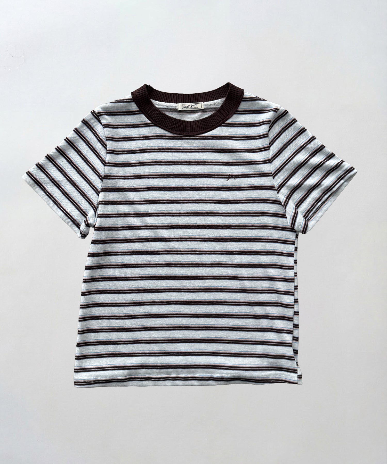 襟リブ胸刺繍ボーダーリンガーTシャツ