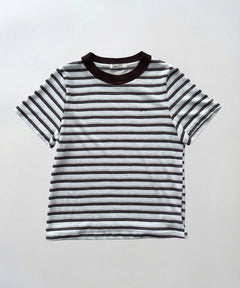 襟リブ胸刺繍ボーダーリンガーTシャツ