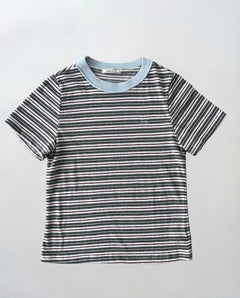 襟リブ胸刺繍ボーダーリンガーTシャツ