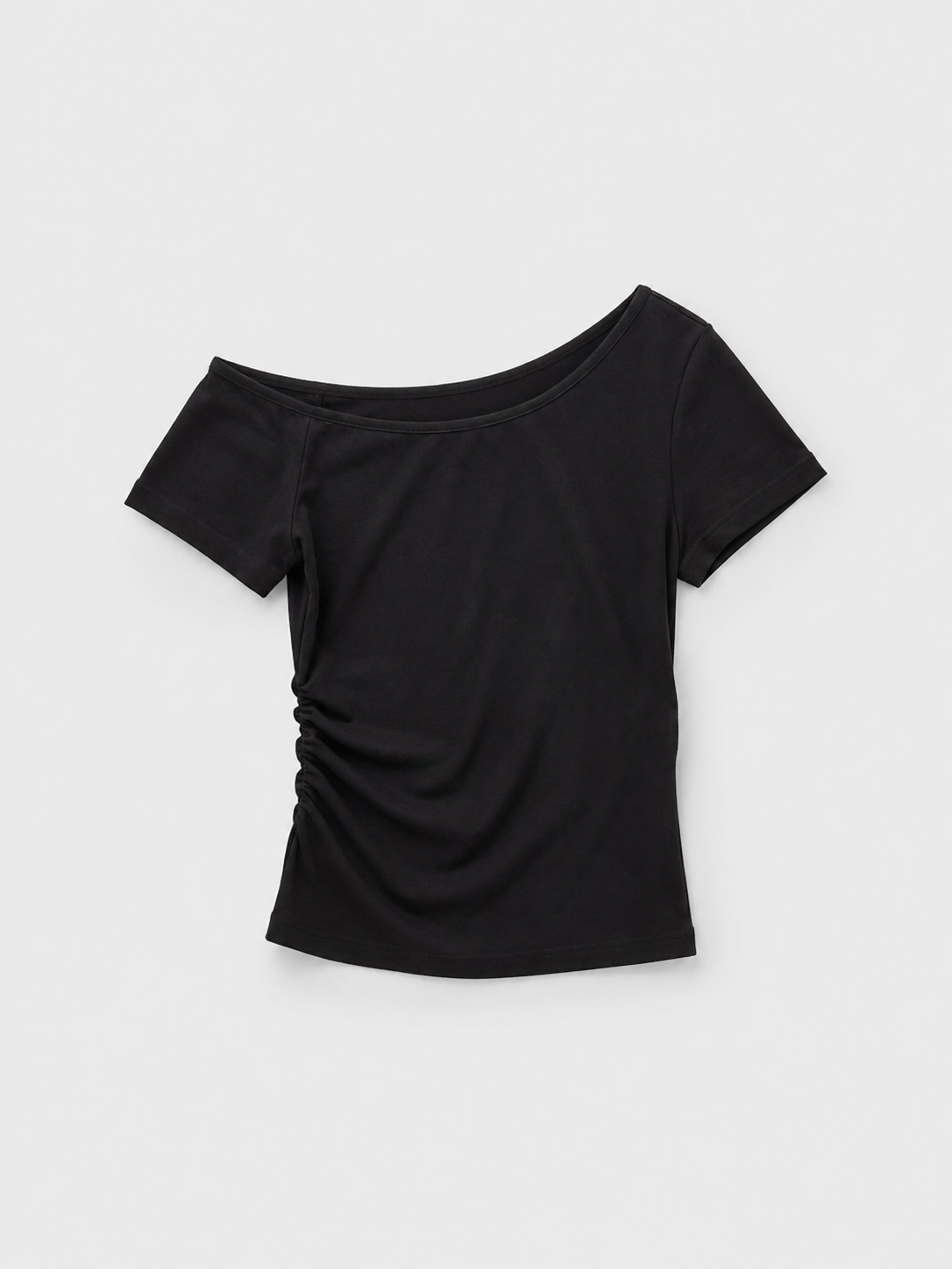 ワンショルダーサイドギャザーTシャツ