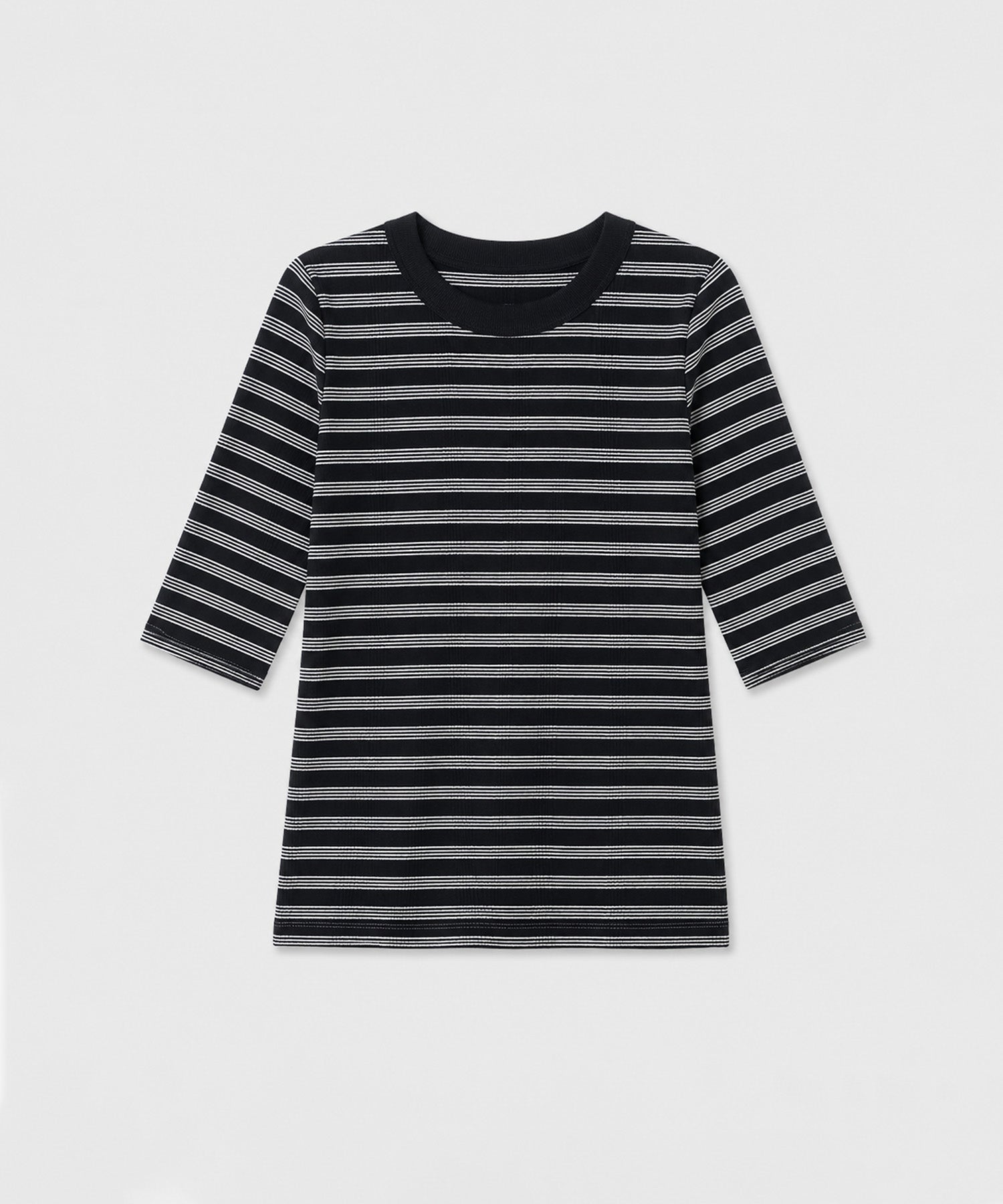 配色パネルリブボーダー5分袖Tシャツ