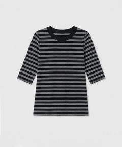 配色パネルリブボーダー5分袖Tシャツ