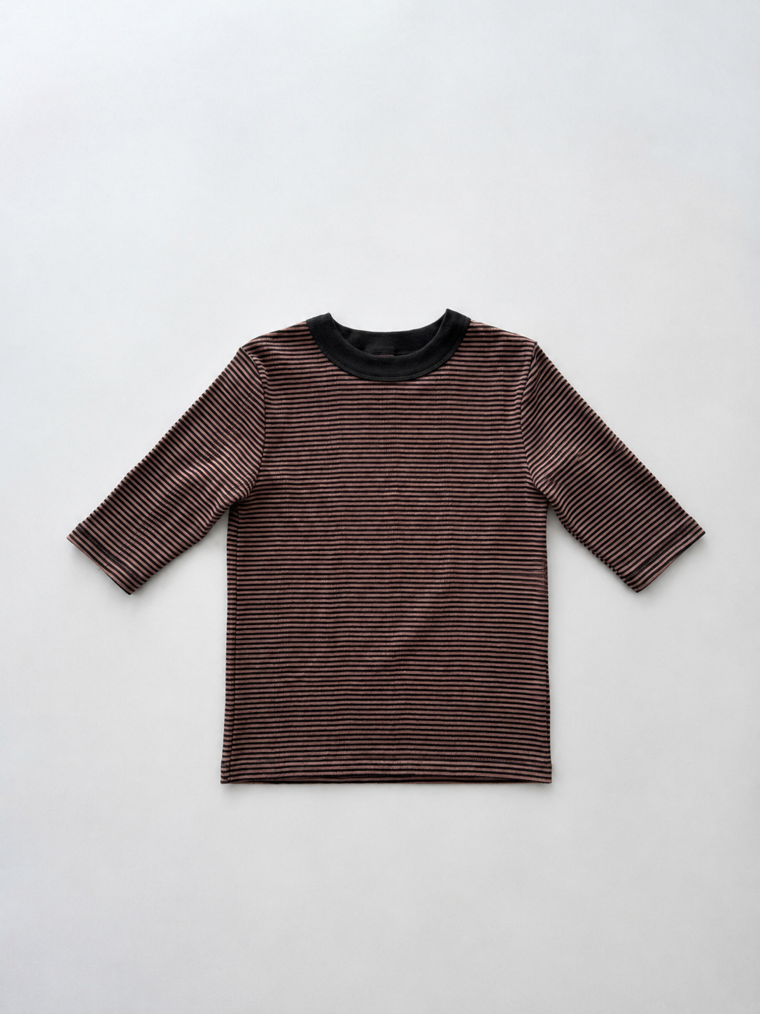 配色パネルリブボーダー5分袖Tシャツ